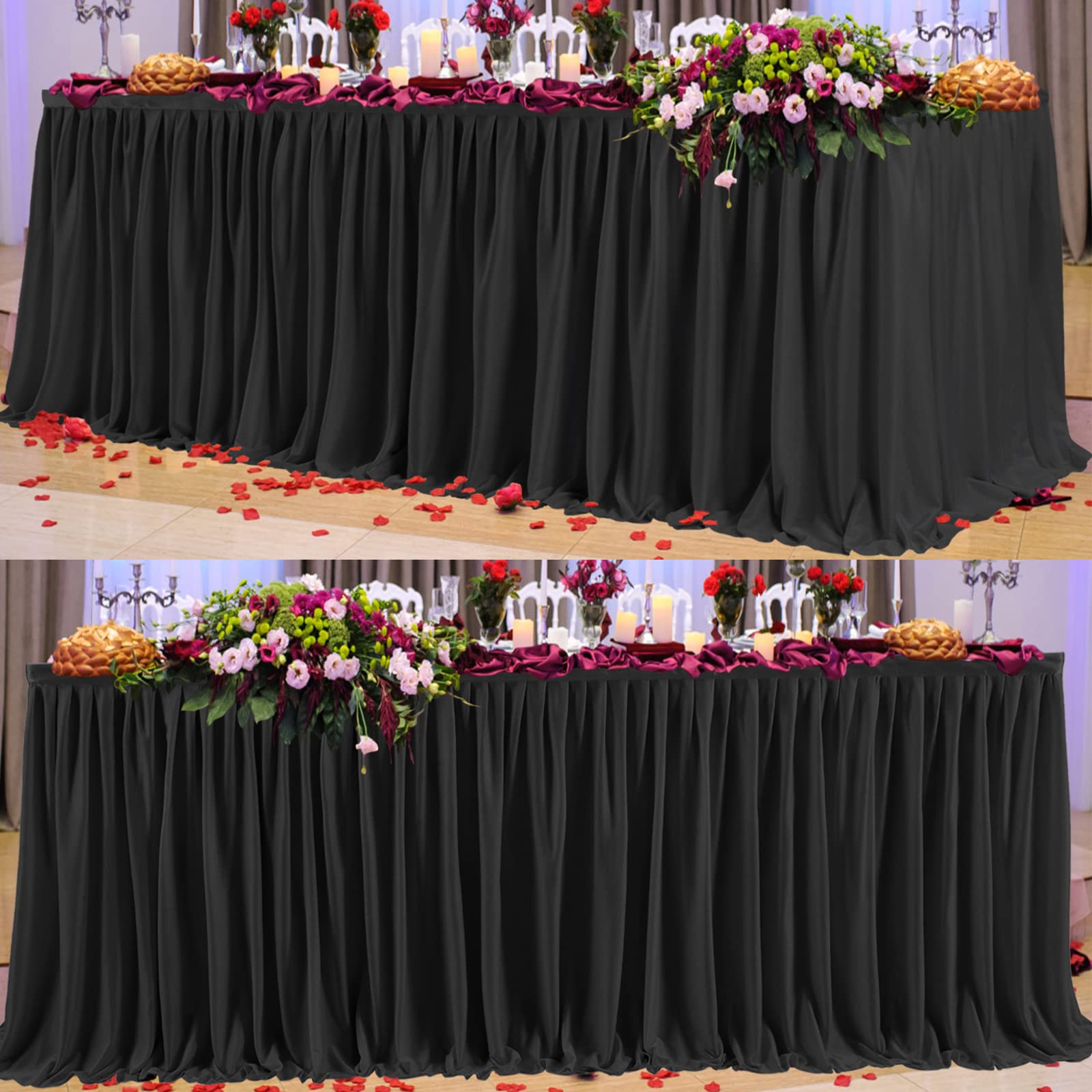 Black Polyester Table Skirt 12ft - Wrinkle Resistant for Banquet & Wedding Decor