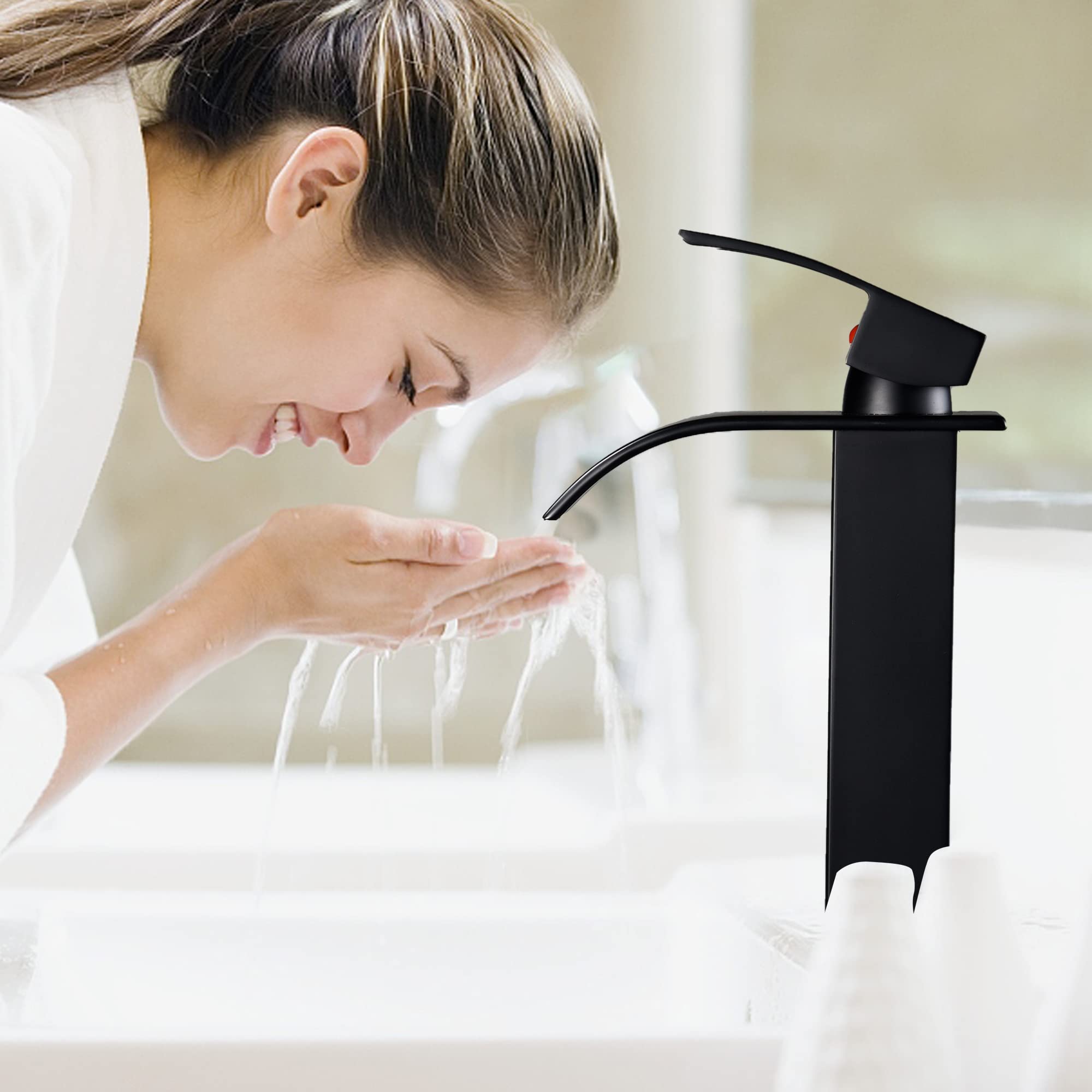 PHICHI Matte Black Tall Vessel Sink Faucet with Pop-up Drain - Single Hole Bathroom Faucet for Wash Basin - Premium Stainless Steel Design - Perfect for Modern Vanities, Luxury Bathrooms & Spa Retreats