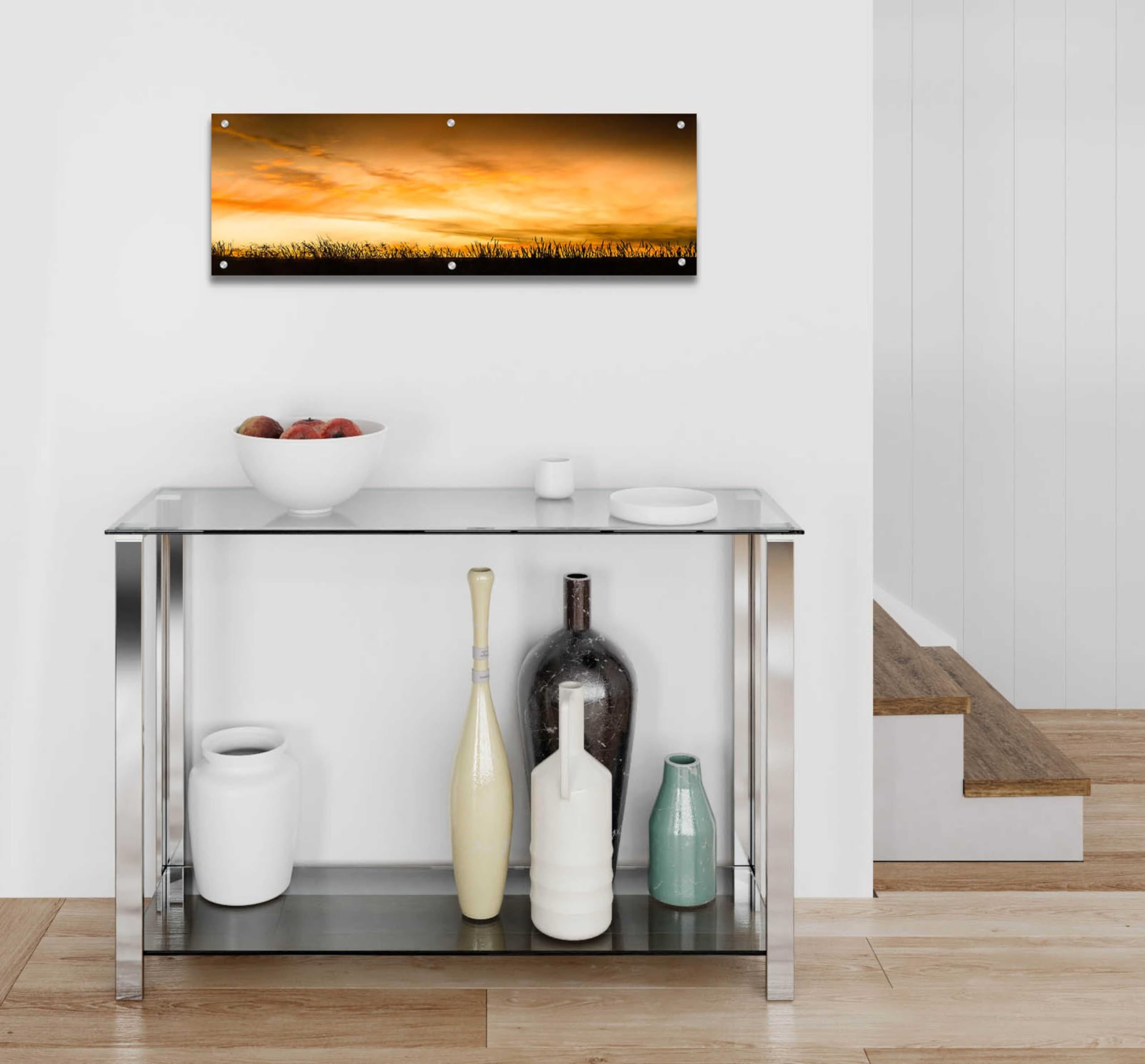 Pastoral Sunrise Acrylic Glass Wall Art by Don Schwartz - 36x12 Inches Modern Landscape Painting for Living Room, Bedroom & Office Decor
