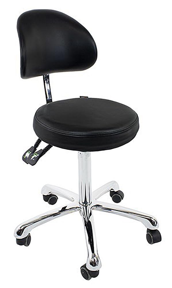 SKINACT Gold Series Adjustable Esthetician Medical Dental Office Stool - Ergonomic Rolling Chair for Spa, Clinic & Salon Professionals (Black)