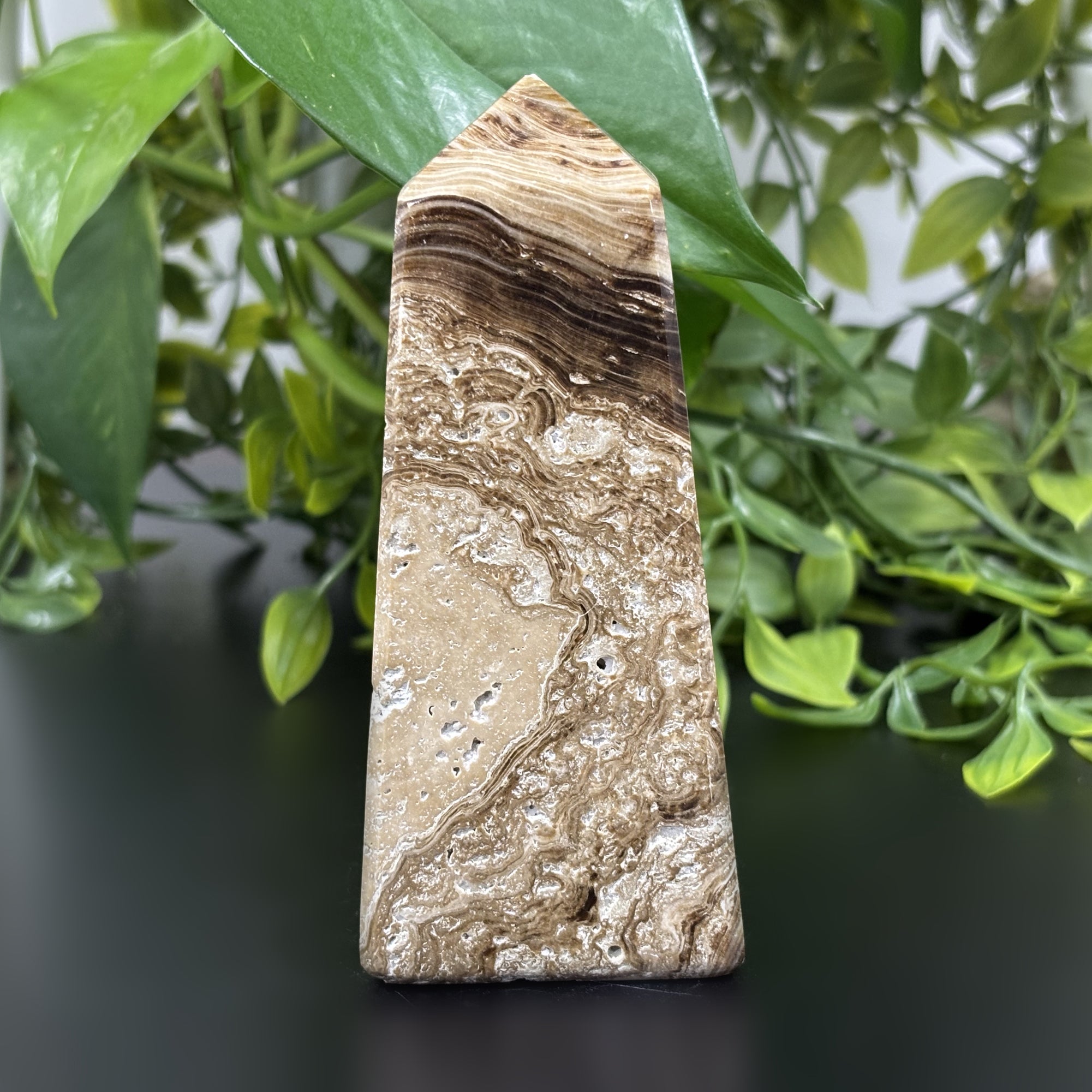 Natural Chocolate Calcite Crystal Obelisk - Polished Brown Gemstone Tower Point for Grounding, Healing & Energy Balance - Perfect for Meditation, Reiki & Home Decor (RPO463)
