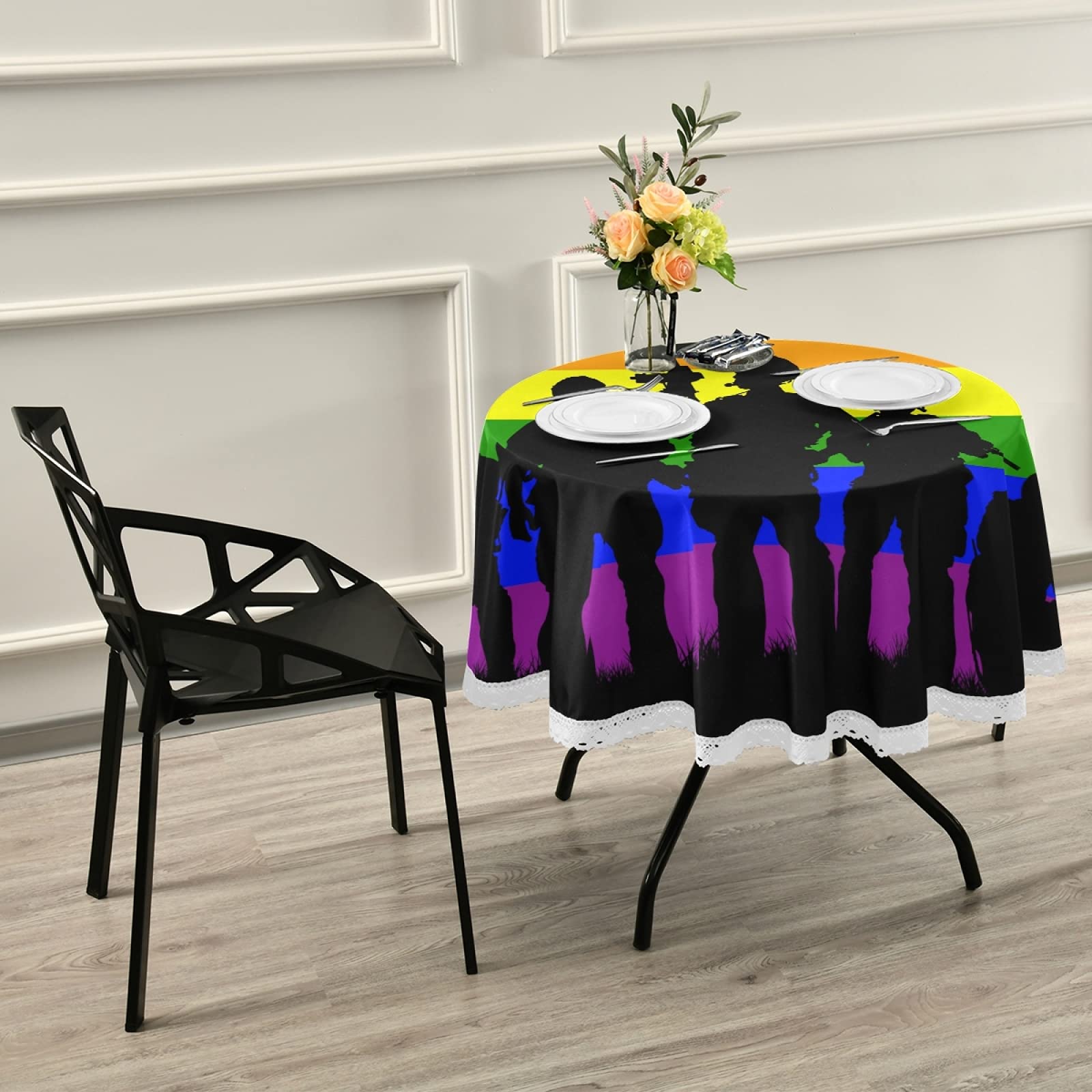 Rainbow Pride LGBT Army Soldier Round Tablecloth - 60 Inch Washable Polyester Circular Table Cover for Kitchen, Party, Picnic & Dining Decor | Perfect for Pride Celebrations, Military-Themed Events & LGBTQ+ Gatherings