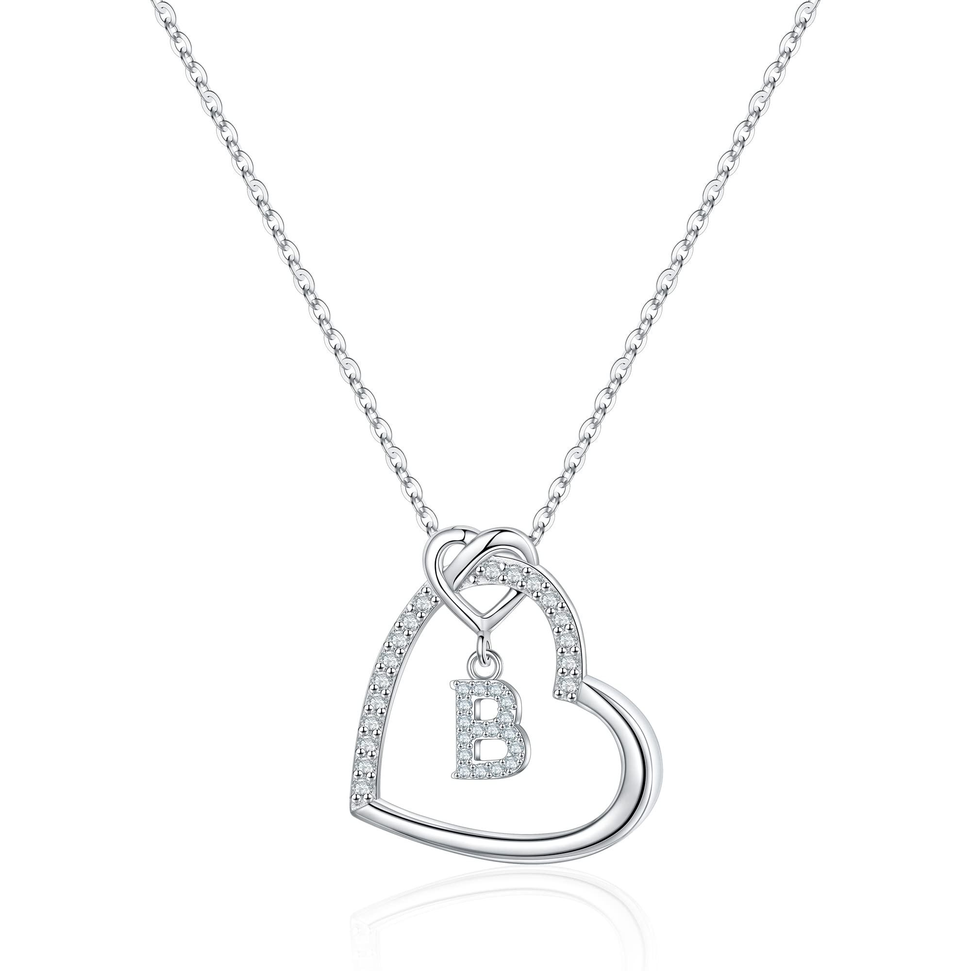 S925 Sterling Silver Heart Initial Necklace for Women & Girls - Personalized Letter Necklace Jewelry Gift for Girlfriend, BFF, Teen Girls - Perfect for Valentine's Day, Birthday, Anniversary & Everyday Wear