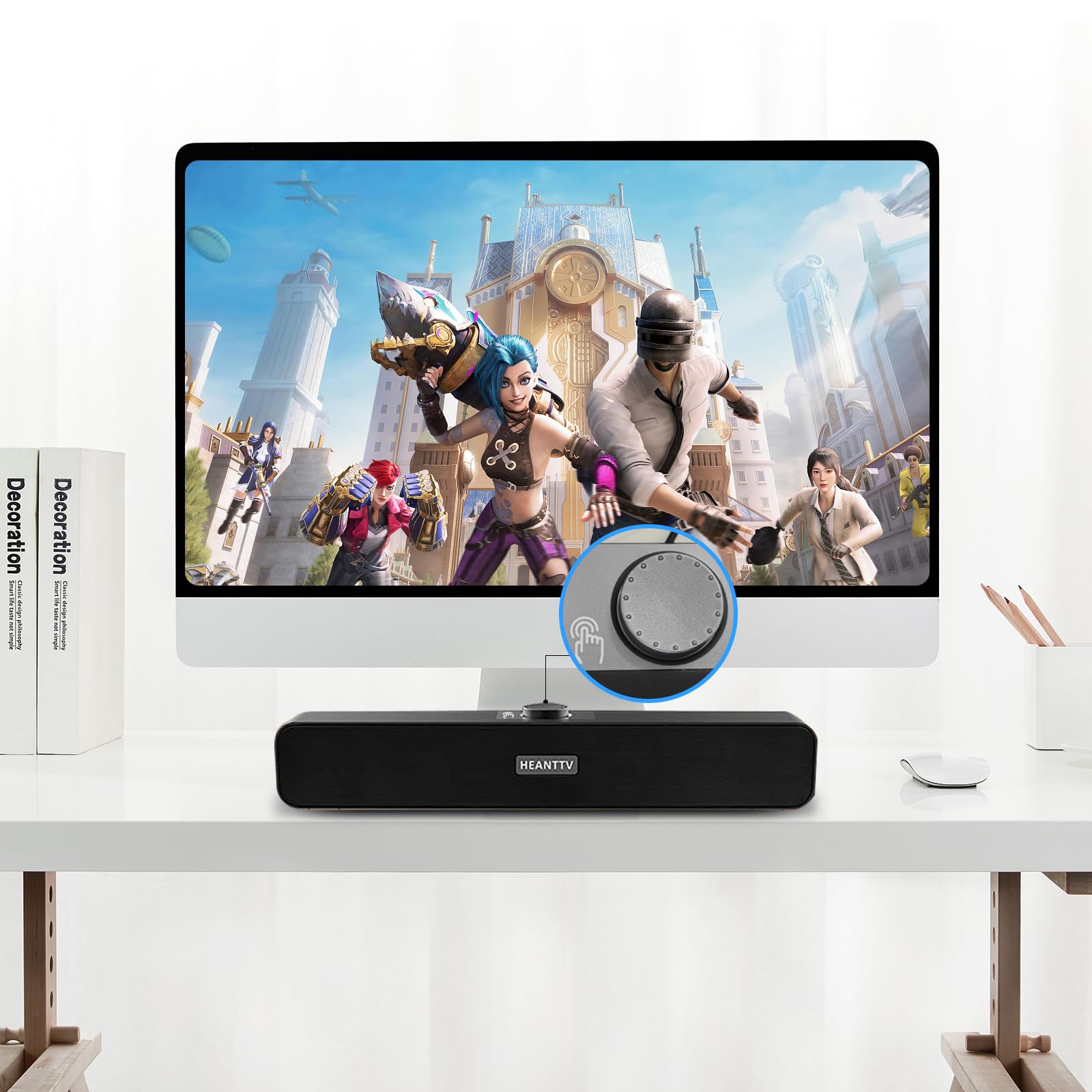 USB PC Speakers with Volume Control - Stereo Sound Bar for Monitor, Laptop, PS5 & Smartphones - Perfect for Gaming & Home Office