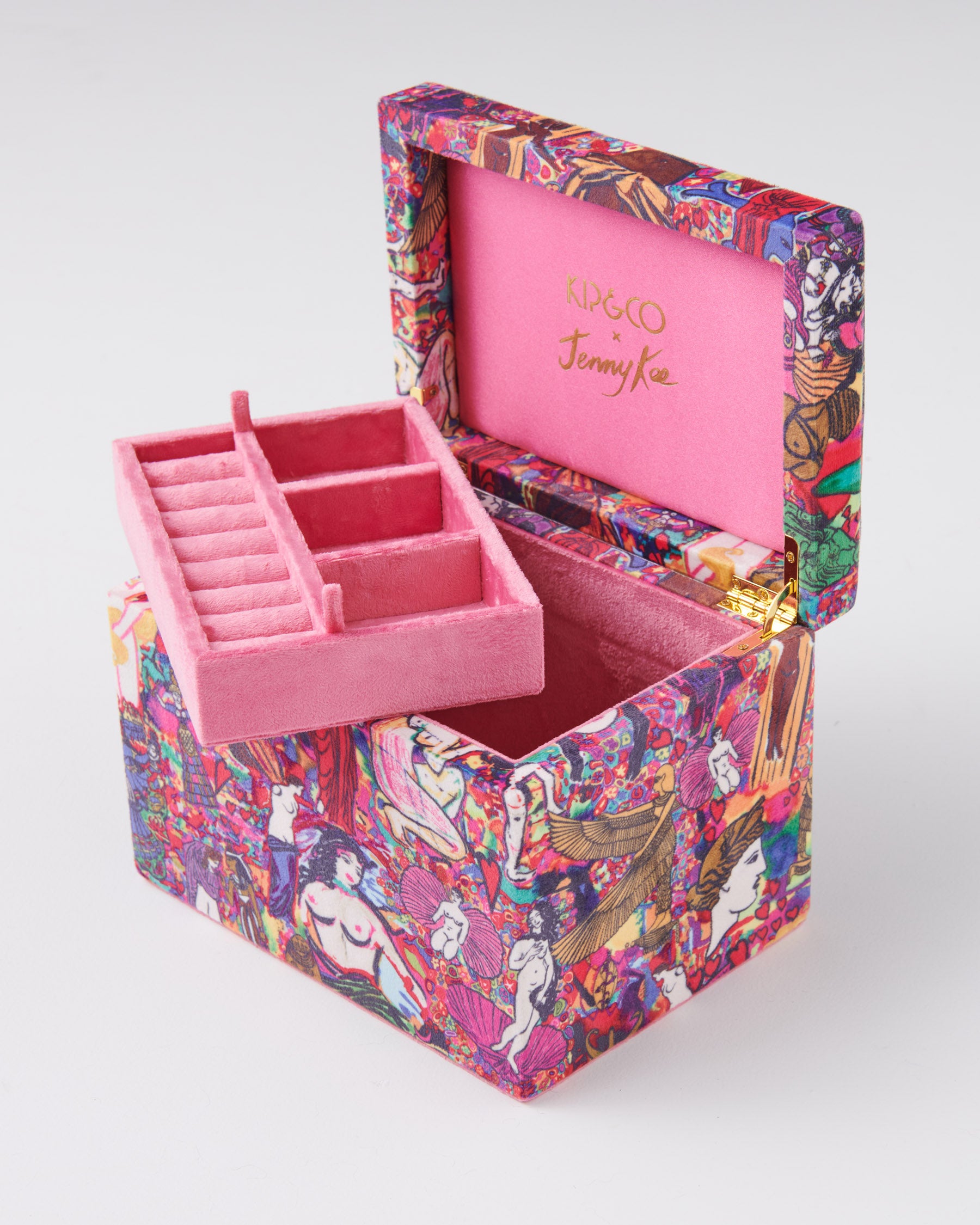 Kip&Co x Jenny Kee Goddesses Velvet Jewelry Box Large - Elegant Storage for Necklaces, Rings & Earrings - Perfect for Gift, Travel & Home Decor