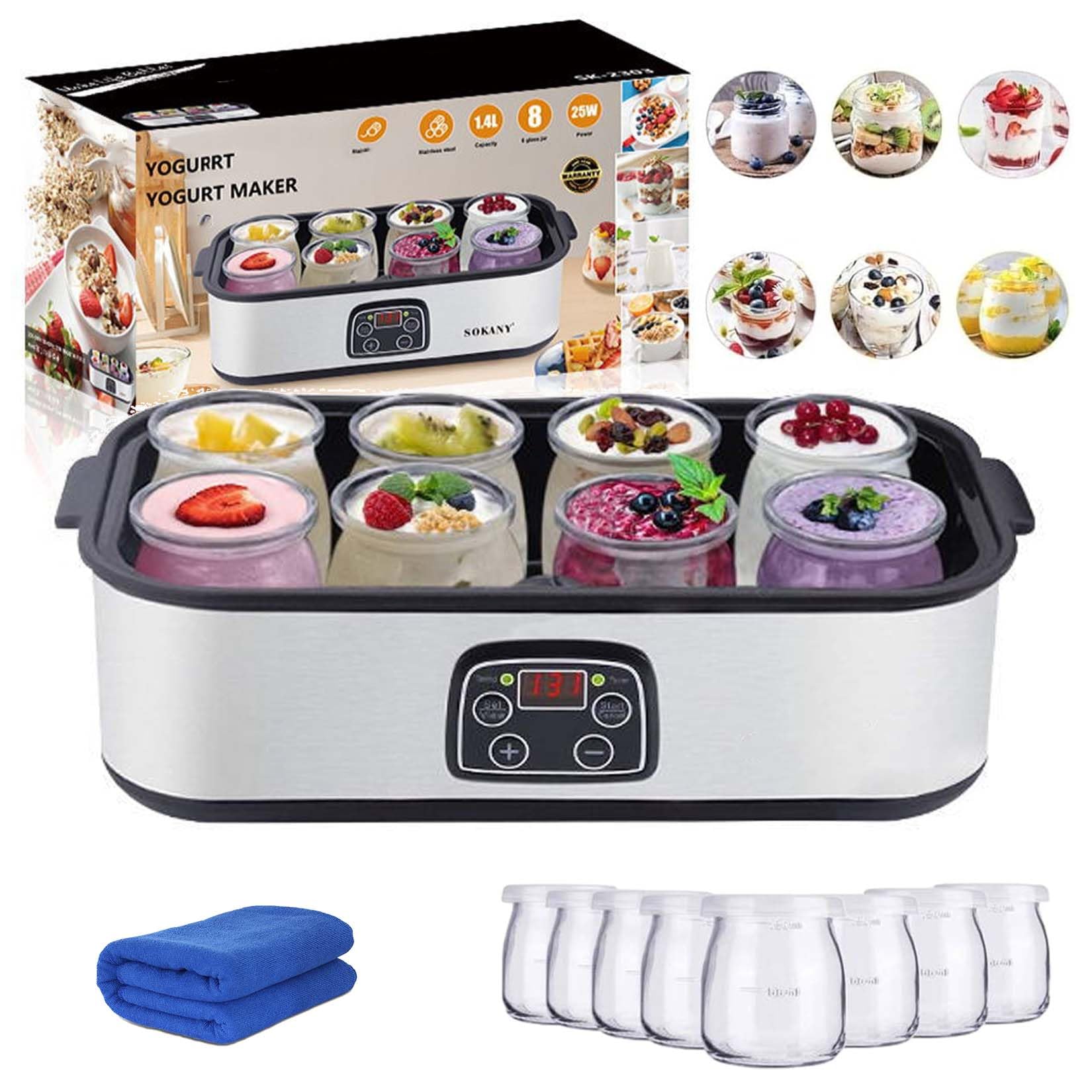Best Automatic Digital Yogurt Maker Machine with LCD Display & Temperature Control - 8 Glass Jars Electric Yogurt Incubator for Homemade Probiotic Yogurt - Perfect for Healthy Breakfast, Snacks, and Gut Health at Home