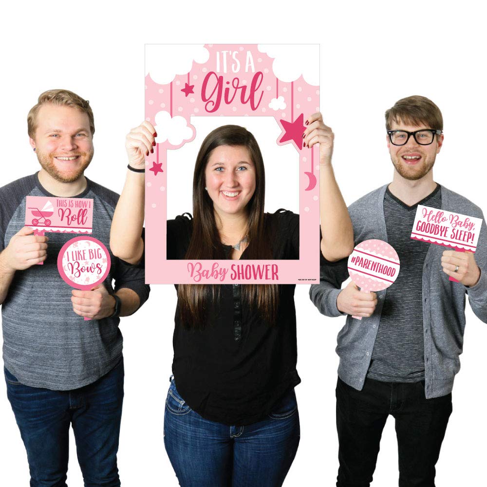 Pink Baby Shower Selfie Photo Booth Frame & Props - 'It's a Girl' Celebration Decor - Durable Printed Material - Perfect for Gender Reveal Parties & Newborn Photography