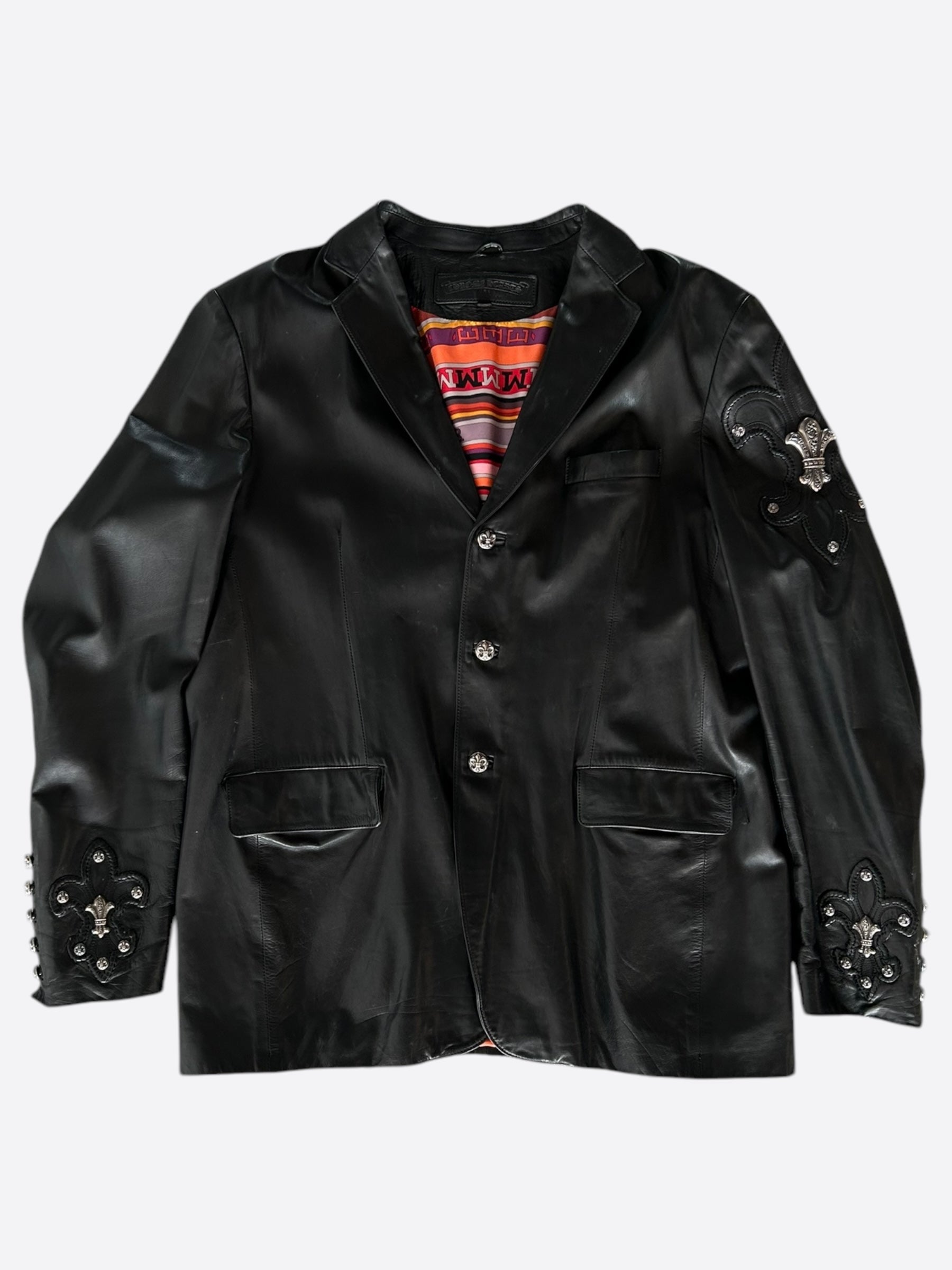 Chrome Hearts Black Leather Custom Blazer Jacket for Men - Premium Tailored Coat for Formal Events, Night Out & Luxury Fashion