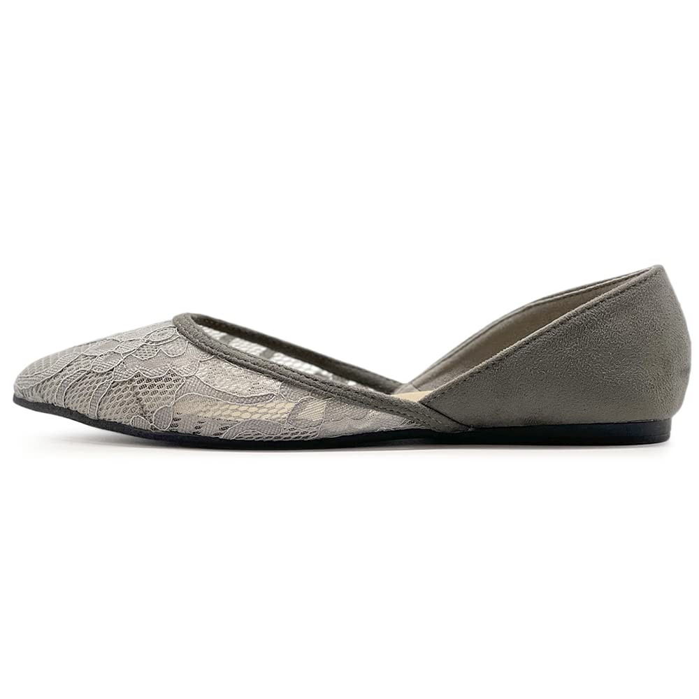 Ollio Women's Ballet Flats - Faux Suede Floral Lace Pointed Toe Shoes | Breathable Mesh Design for Comfort | Perfect for Work, Weddings & Casual Outfits