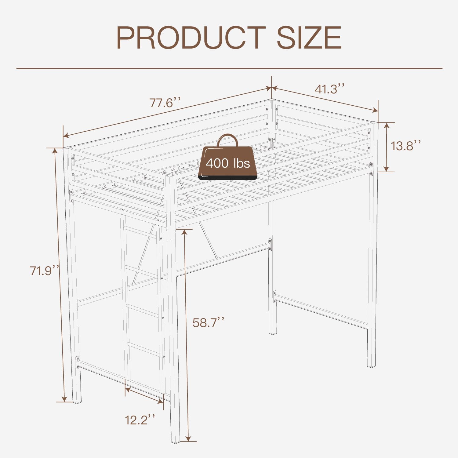 ikalido Twin Size Metal Loft Bed with Safety Guardrail & Ladder - Space Saving Bedroom Furniture, No Box Spring Needed, Cream White - Perfect for Kids Rooms, Dorms & Small Apartments