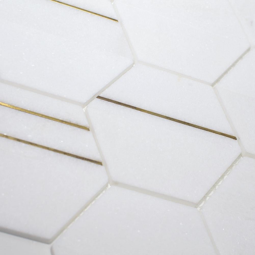 Premium Inlay Brass Gold Hexagon Thassos Tile - Elegant Mosaic Wall & Floor Decor for Bathroom, Kitchen Backsplash, and Poolside Accents