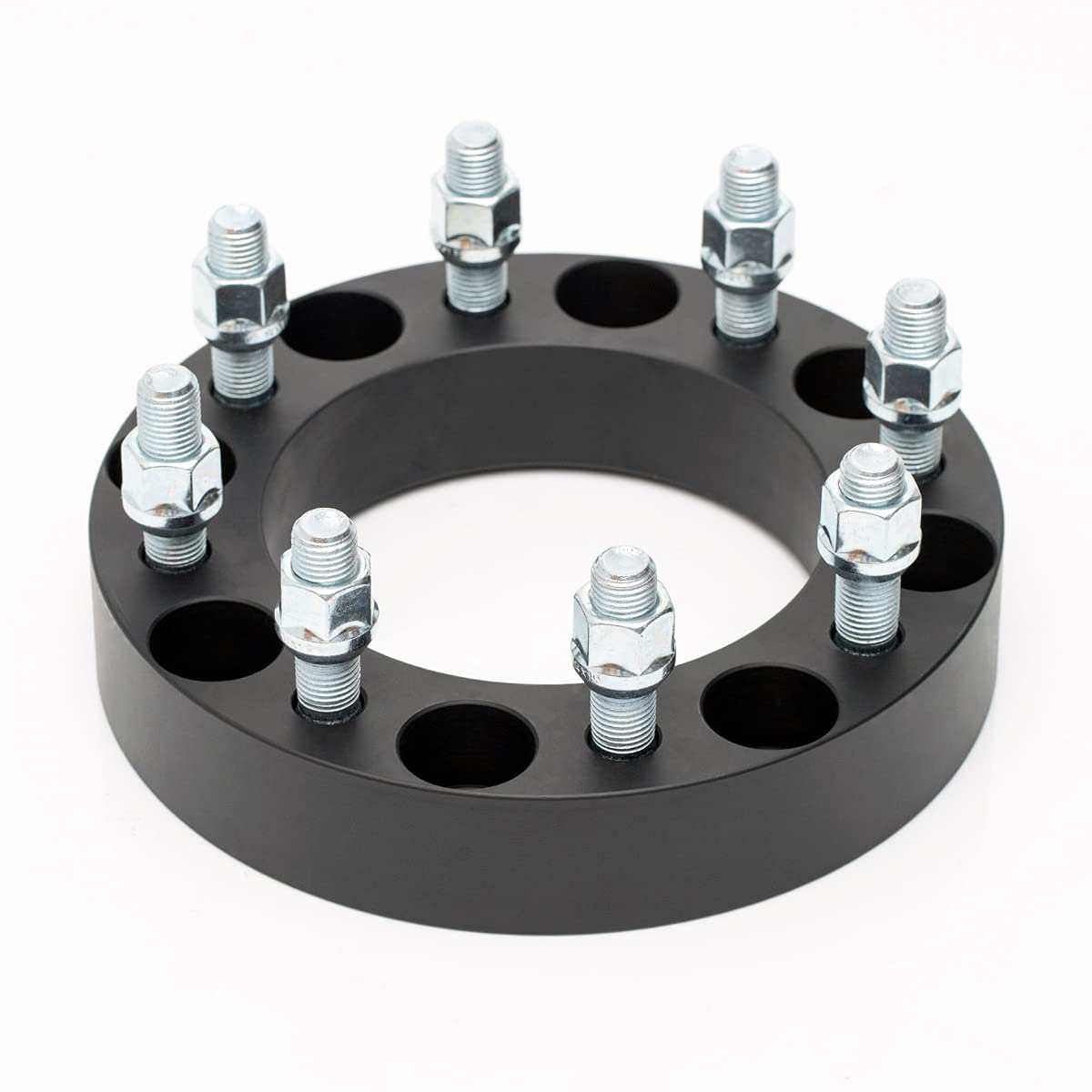 VLAOSCHI 1.5 Inch Black Forged 8x180 Wheel Spacers with 14x1.5 Studs - Compatible with 2011-2025 Chevy Silverado 2500/3500 HD & GMC Sierra 2500/3500 HD (8 Lug) - Pack of 4 - Enhance Stance & Clearance for Off-Roading, Towing & Custom Wheels