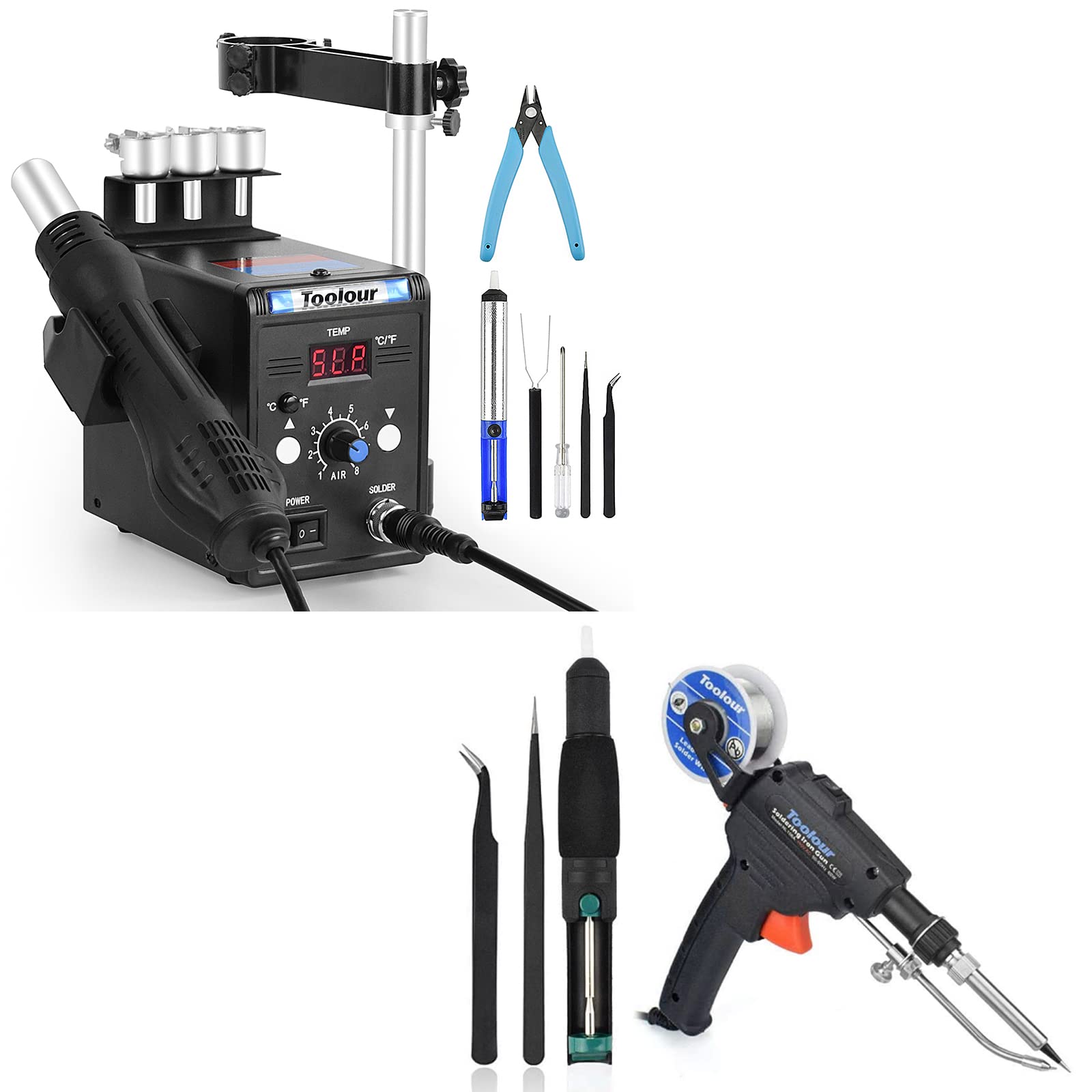 5-in-1 Automatic Solder Gun Kit - 60W Auto Feed Handheld Welding Tool with Hot Air Rework Station & 110V SMD Soldering Iron Kit for Electronics Repair, DIY Projects & PCB Maintenance