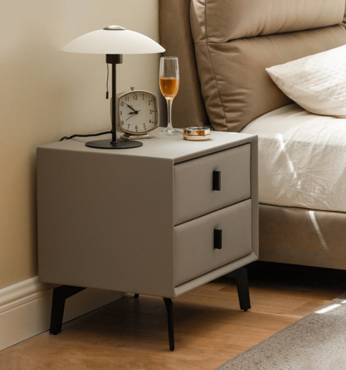 Organic Leather Nightstand - Handcrafted Solid Wood Bedside Table with Drawer for Bedroom Decor | Modern & Rustic Home Furniture for Living Room, Bedroom, or Guest Room