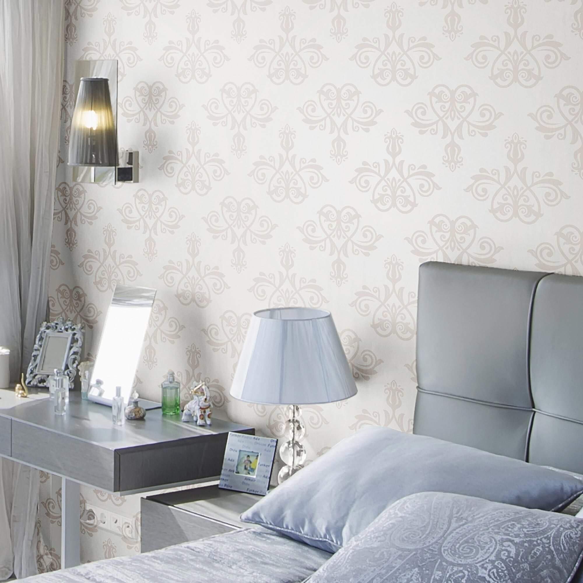Taupe Damask Peel and Stick Wallpaper - Self-Adhesive Removable Wallpaper for Bedroom, Living Room, Kitchen - Easy to Install & Remove - 6297