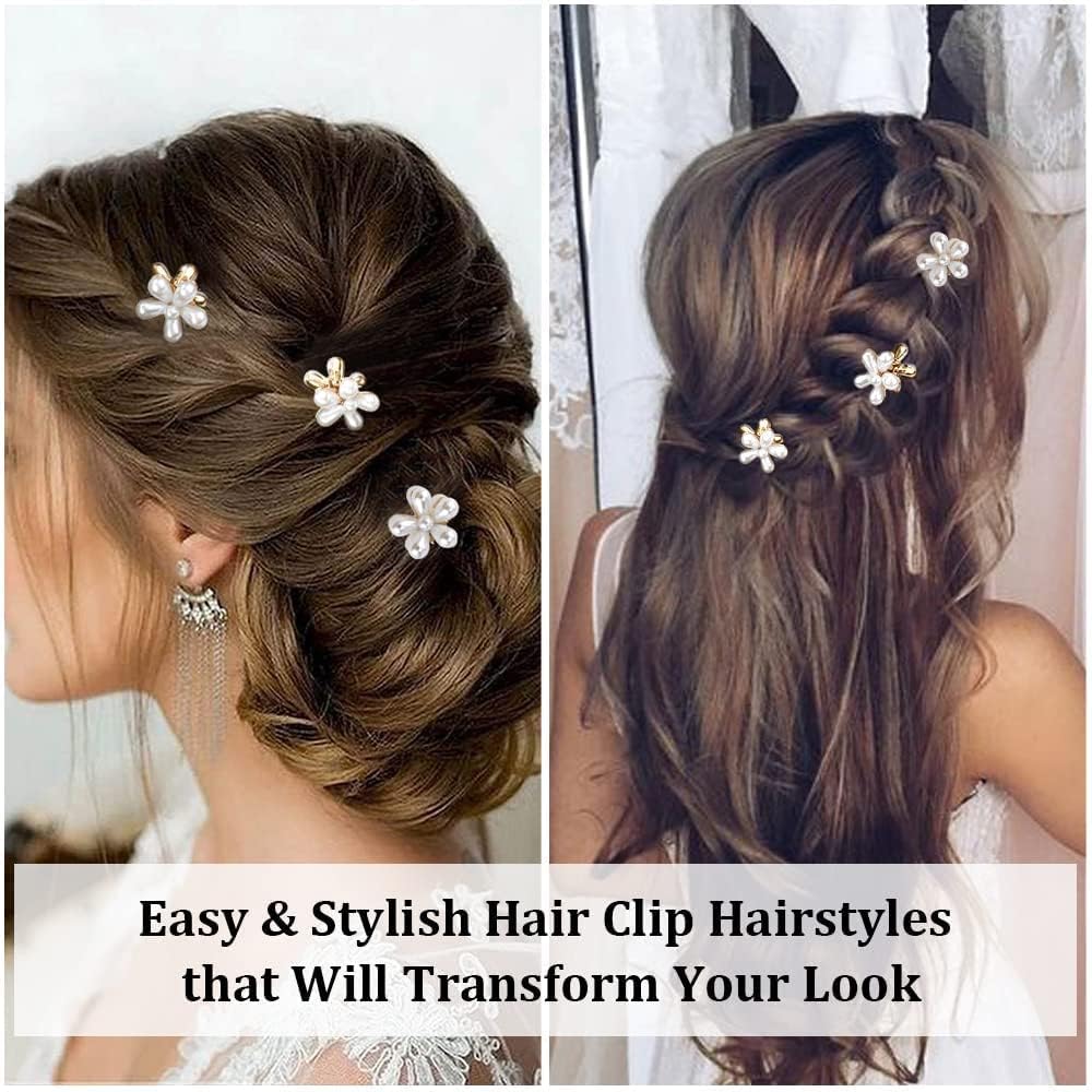 Elegant Korean Hair Clips for Women & Girls - Gold Metal Barrettes with White Stones, Pack of 6 - Perfect for School, Parties, Weddings & Everyday Hairstyling