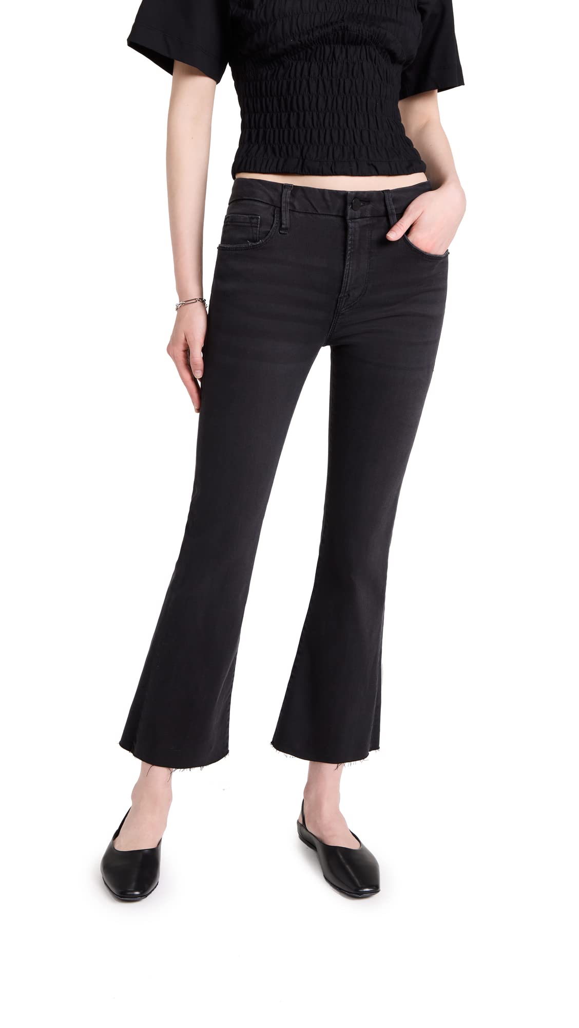 FRAME Women's Le Cropped Mini Boot Raw Edge Jeans - High Waist Distressed Denim Pants for Casual Outfits & Street Style