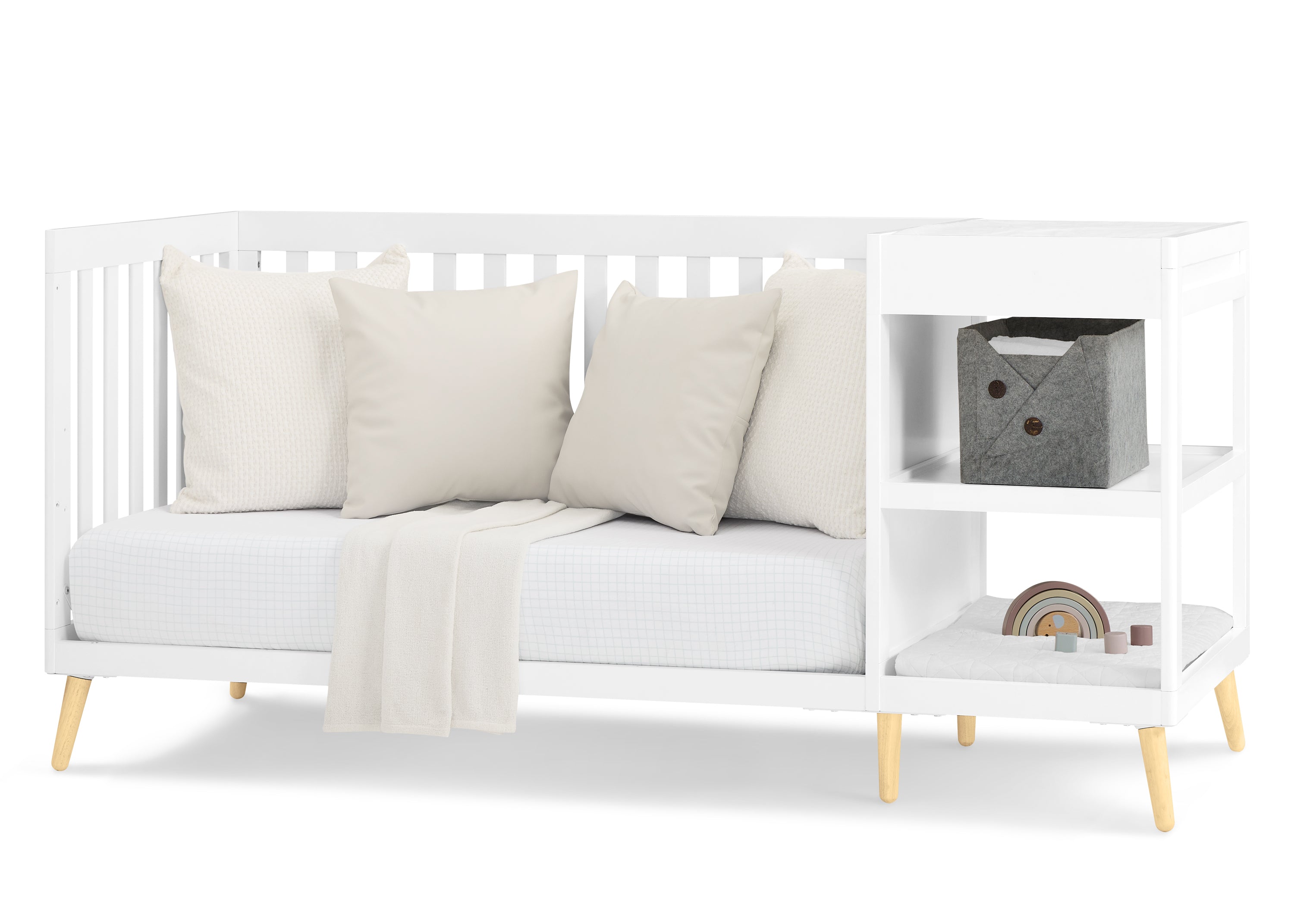 Essex 4-in-1 Convertible Baby Crib with Changer - White Nursery Furniture for Newborn to Toddler | Perfect for Bedroom, Daycare & Nursery Decor