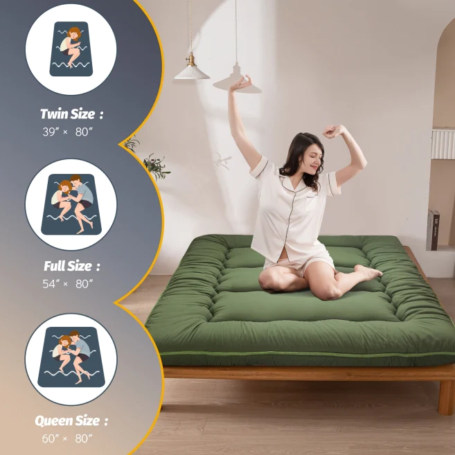 MAXYOYO Japanese Futon Mattress - Foldable Green Tatami Floor Mattress for Home, Travel & Guest Bedding | Portable Floor Sleeping Pad for Small Spaces, Camping & Yoga