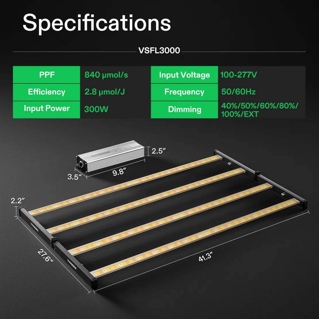 Vivosun VSFL3000 300W Full Spectrum LED Grow Light for Indoor Plants - Hydroponics, Greenhouse, Seed Starting, and Flowering