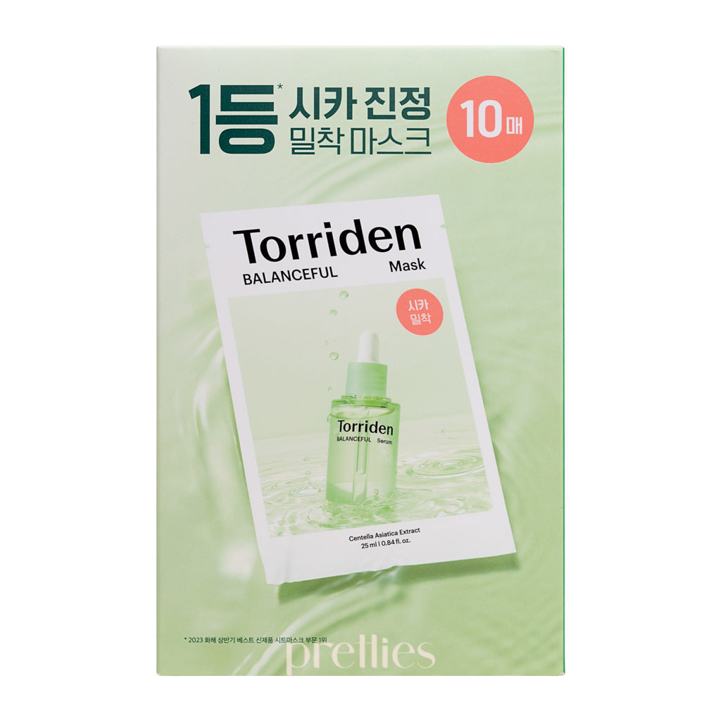 Torriden Balanceful Cica Mask - Soothing & Hydrating Facial Sheet Mask for Sensitive Skin (10 Sheets x 1 Pack) | Korean Skincare for Acne, Redness & Dryness Relief | Perfect for Daily Use & Spa Nights