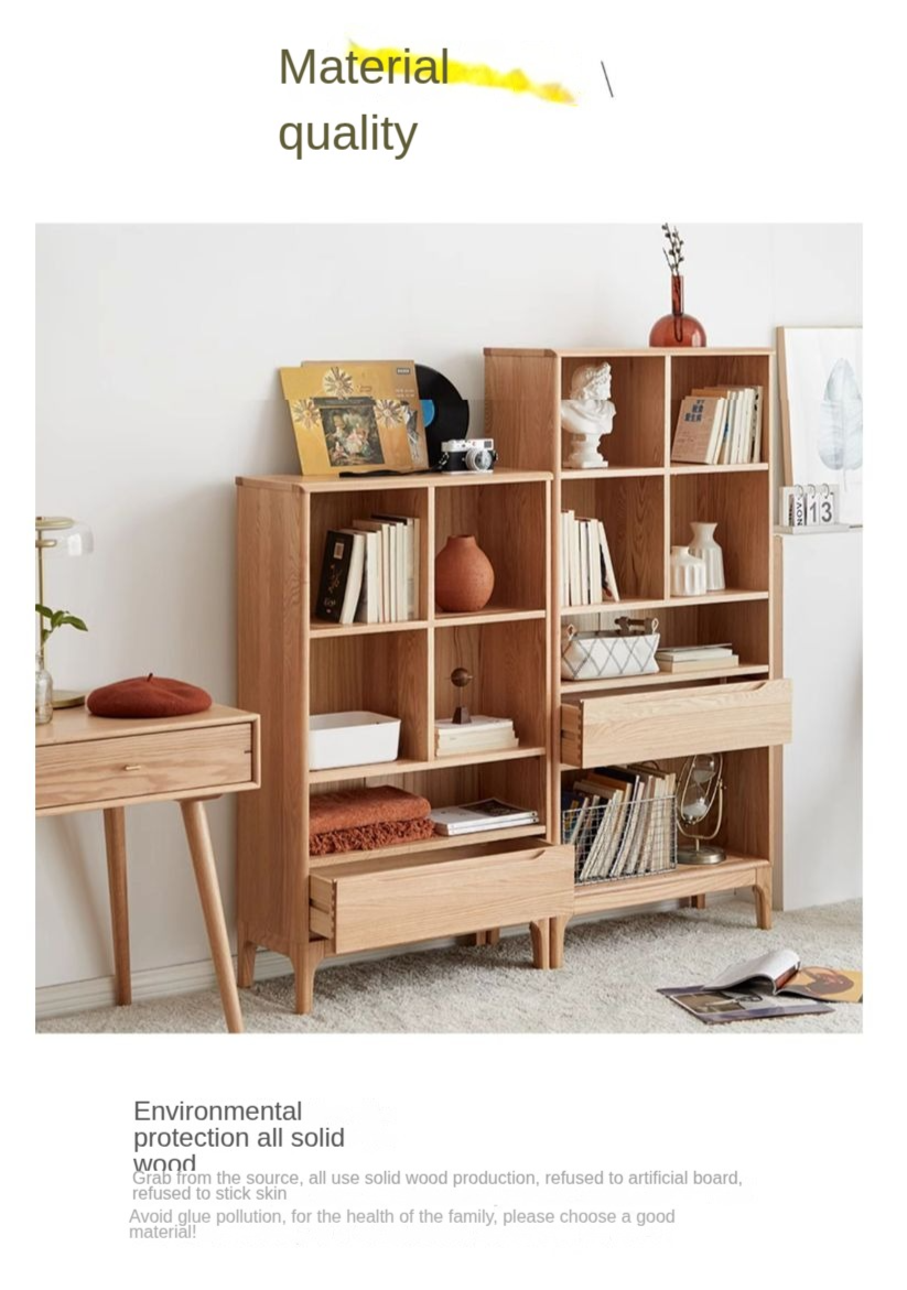 Japanese Style Oak Solid Wood Bookcase - Modern Minimalist Bookshelf for Home, Office & Library - Perfect for Organizing Books, Decor & Storage