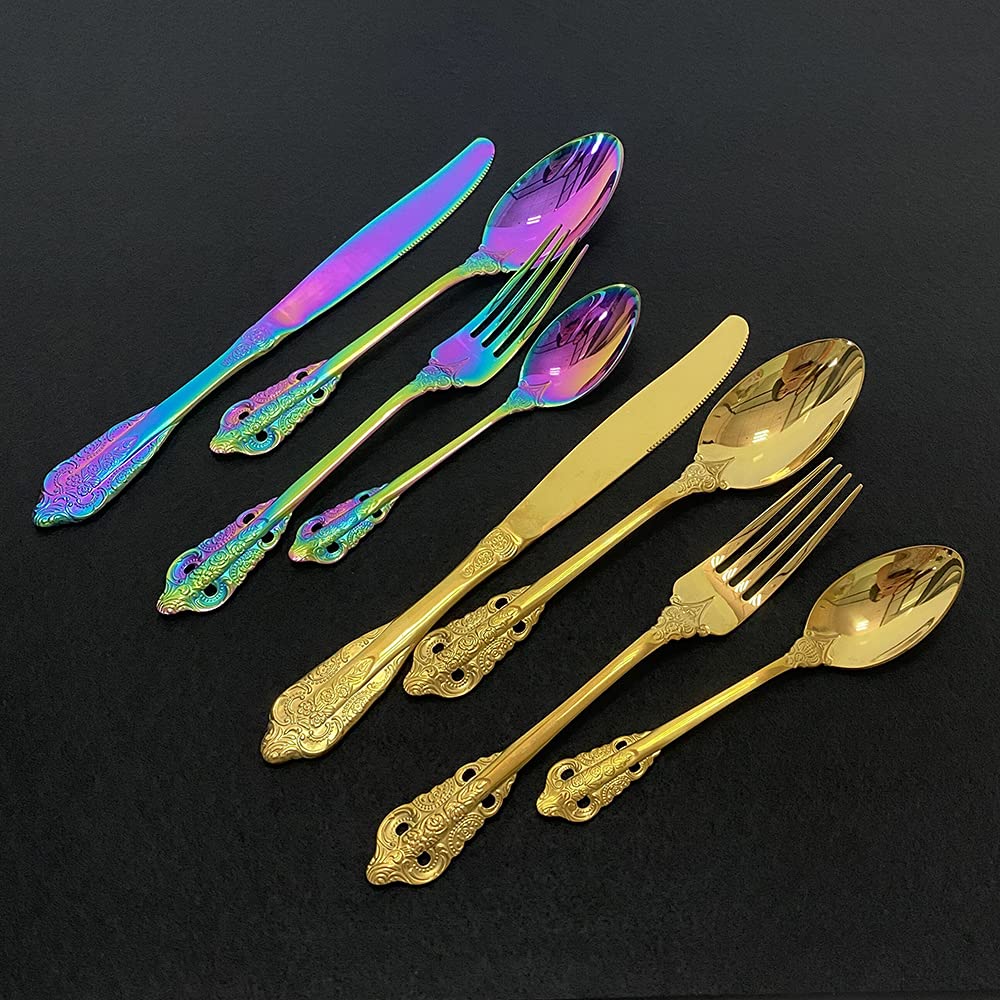 24-Piece Stainless Steel Mirror Finish Silverware Set - Gold Cutlery Set with Knife, Fork & Spoon for Dining, Parties & Kitchen Use - Elegant Western Dinnerware by ZZYY