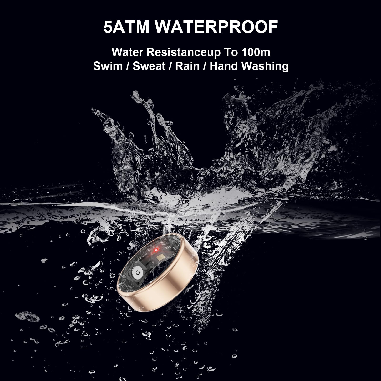 Smart Ring Health Tracker for Men & Women - Waterproof Fitness Tracker with Heart Rate, Blood Oxygen & Sleep Monitoring - No App Subscription Needed - 8-10 Days Battery Life - Gold (Size 10) - Perfect for Workouts, Sleep Analysis & Daily Health Tracking
