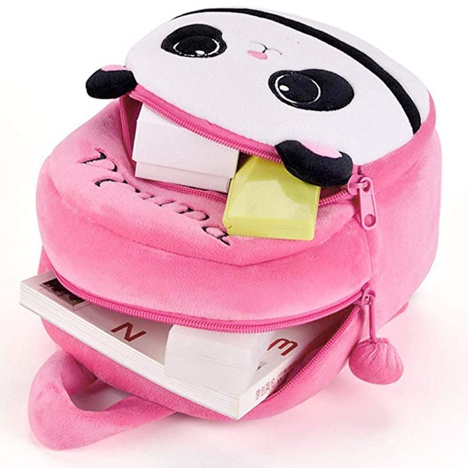 **Cartoon Character Kids School Backpack - Soft Plush Fabric Backpack for Boys & Girls (Pink Panda) - Perfect for Preschool, Kindergarten & Daycare**