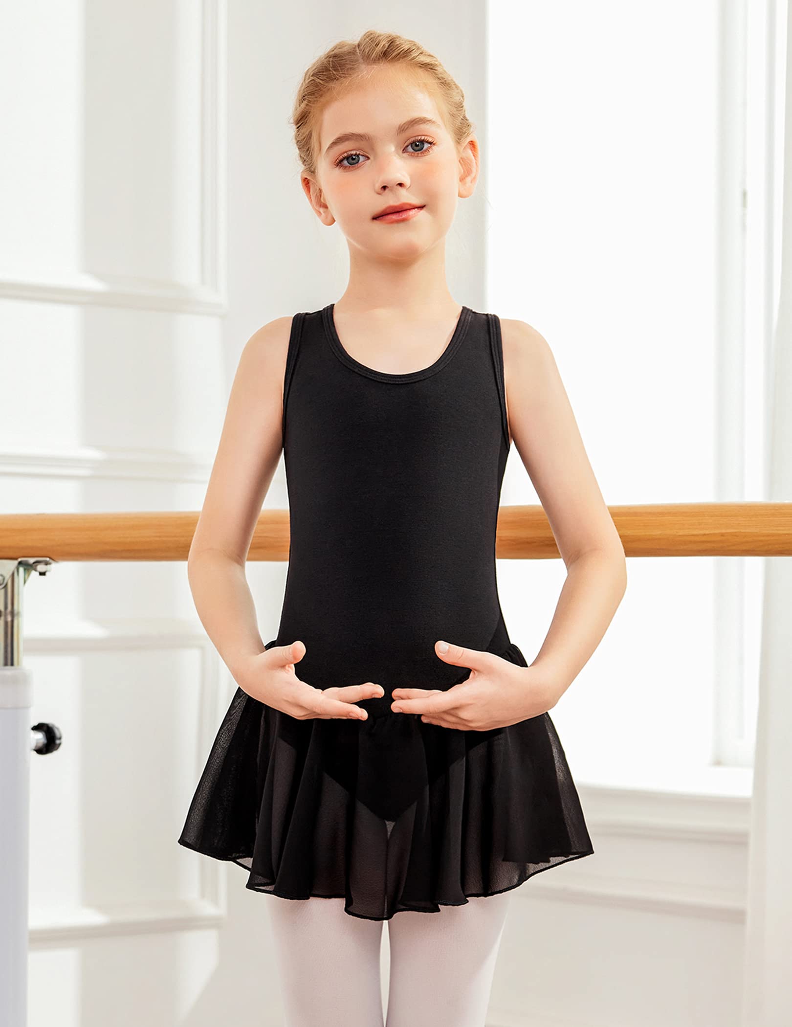 Arshiner Girls Ballet Leotard with Skirt - Sleeveless Dance Dress for Kids | Hollow Back Design | Perfect for Ballet Class, Recitals & Dance Performances