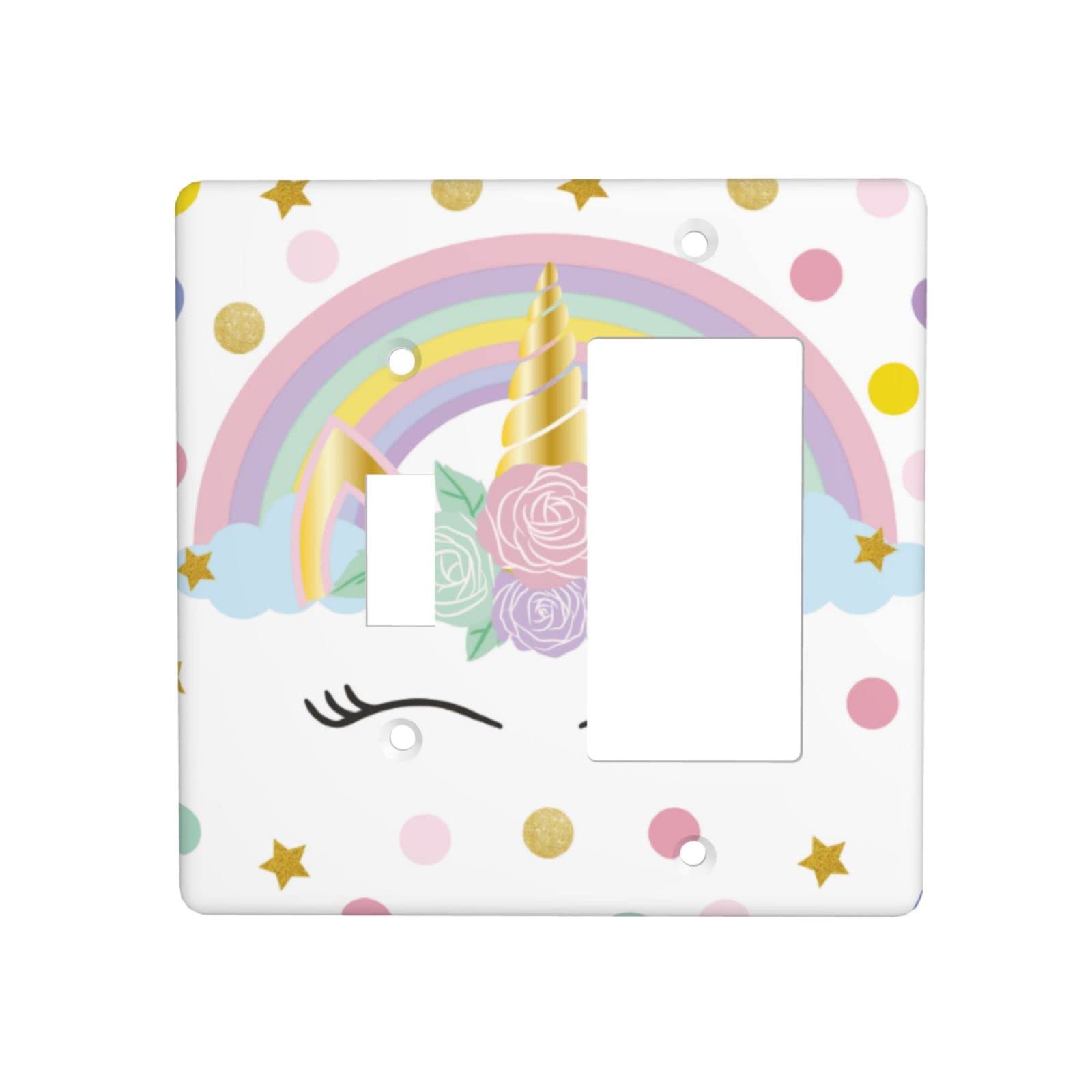 Unicorn Face Light Switch Cover - Decorative 2 Gang Wall Plate for Home & Kitchen - Toggle Combination Switch Plate - Perfect for Kids' Rooms, Nurseries, and Fantasy-Themed Decor