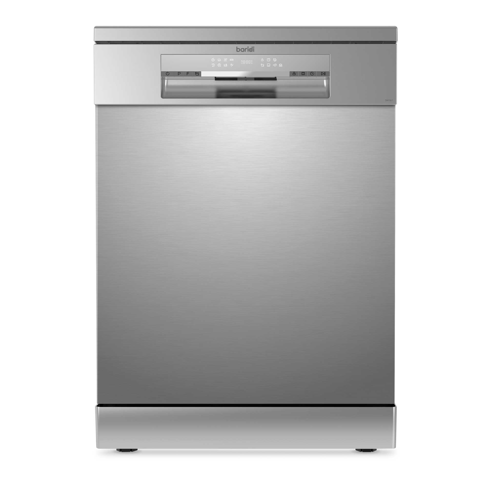 Baridi 60cm Freestanding Dishwasher - 14 Place Settings, 8 Wash Programs, LED Display, Energy Efficient, Silver (Model DH167) - Perfect for Small Kitchens, Apartments & Open-Plan Living Spaces