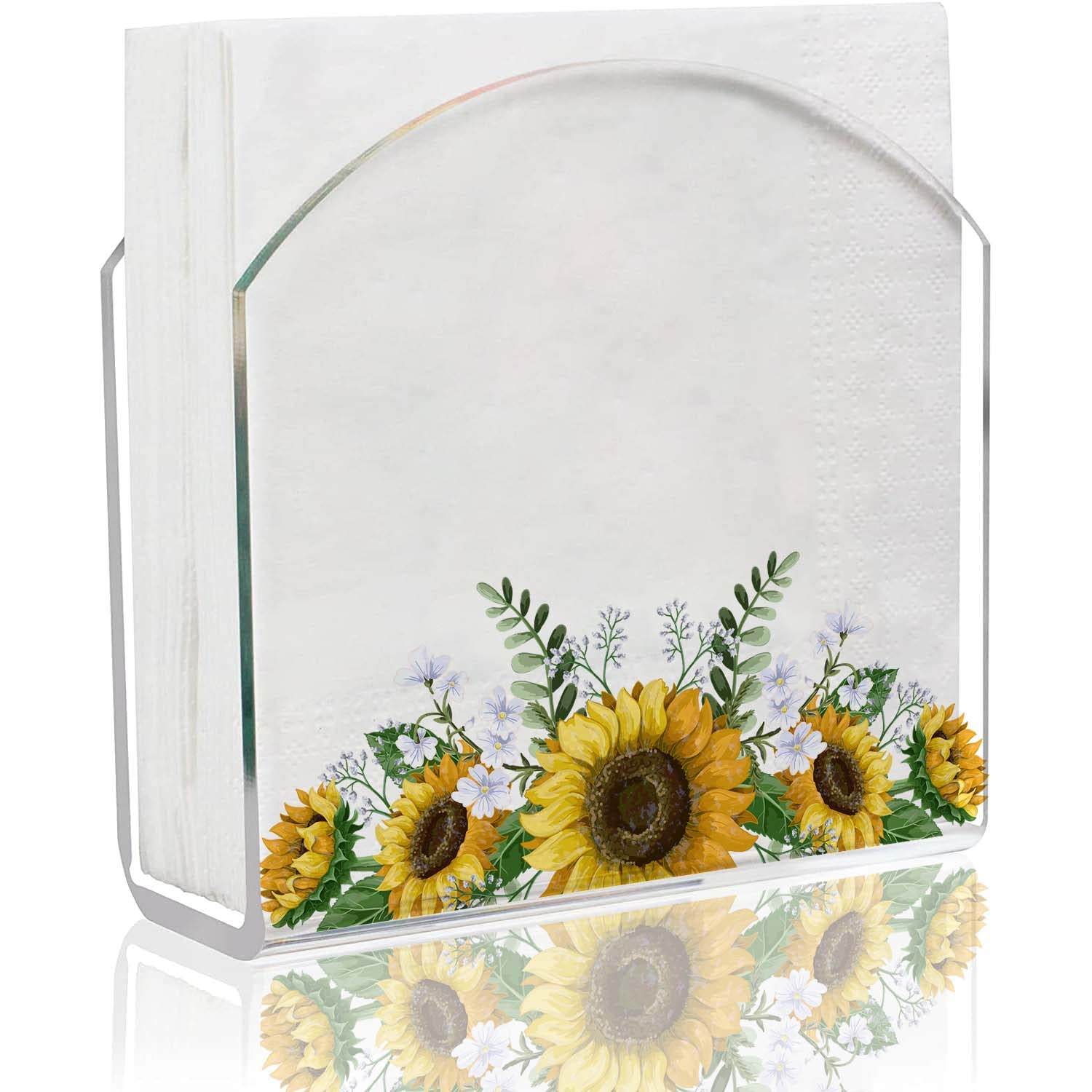 Clear Acrylic Napkin Holder for Kitchen, Restaurant & Home Decor - Bar Accessories with Sunflower Design | Perfect for Dining Tables, Buffets & Party Decorations