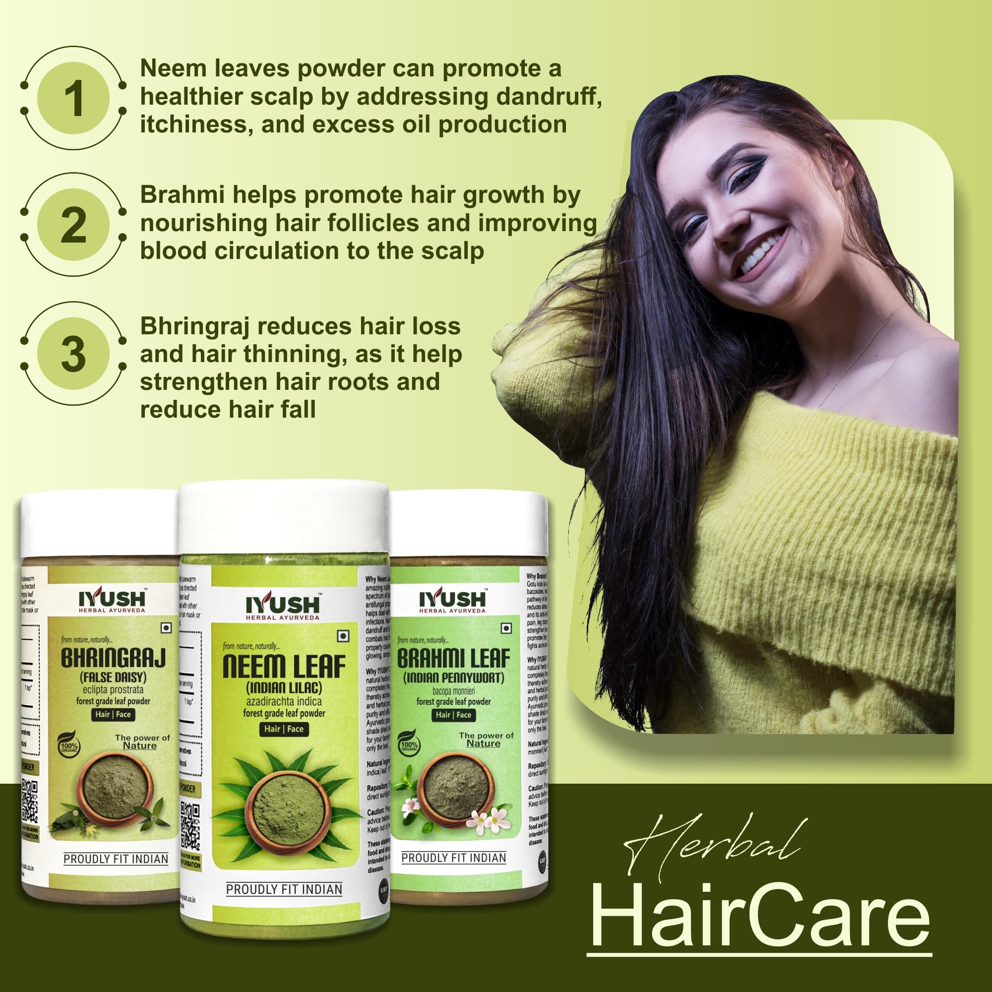 Organic Neem Powder with Brahmi & Bhringraj for Hair Growth – 300g Ayurvedic Hair Mask for Dry, Frizzy Hair | Volumizing Hair Treatment Powder | Natural Hair Pack for Stronger, Healthier Hair | Perfect for DIY Hair Masks & Scalp Treatments at Home
