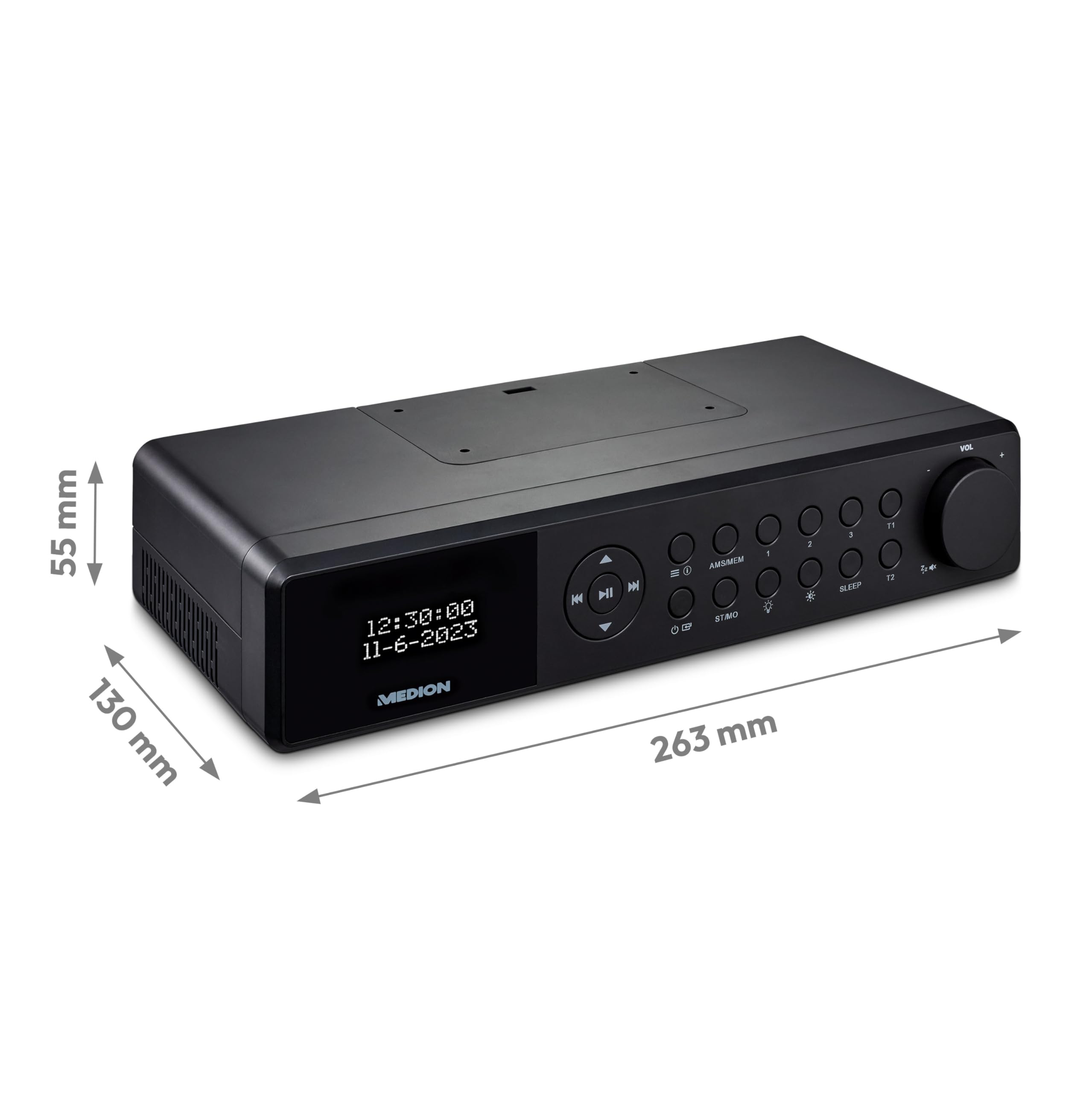 MEDION E6660 Built-in Kitchen Radio with Dab+/FM, Bluetooth, LED Light Bar & Cooking Timer – Modern Black Digital Radio for Cooking, Baking & Kitchen Entertainment