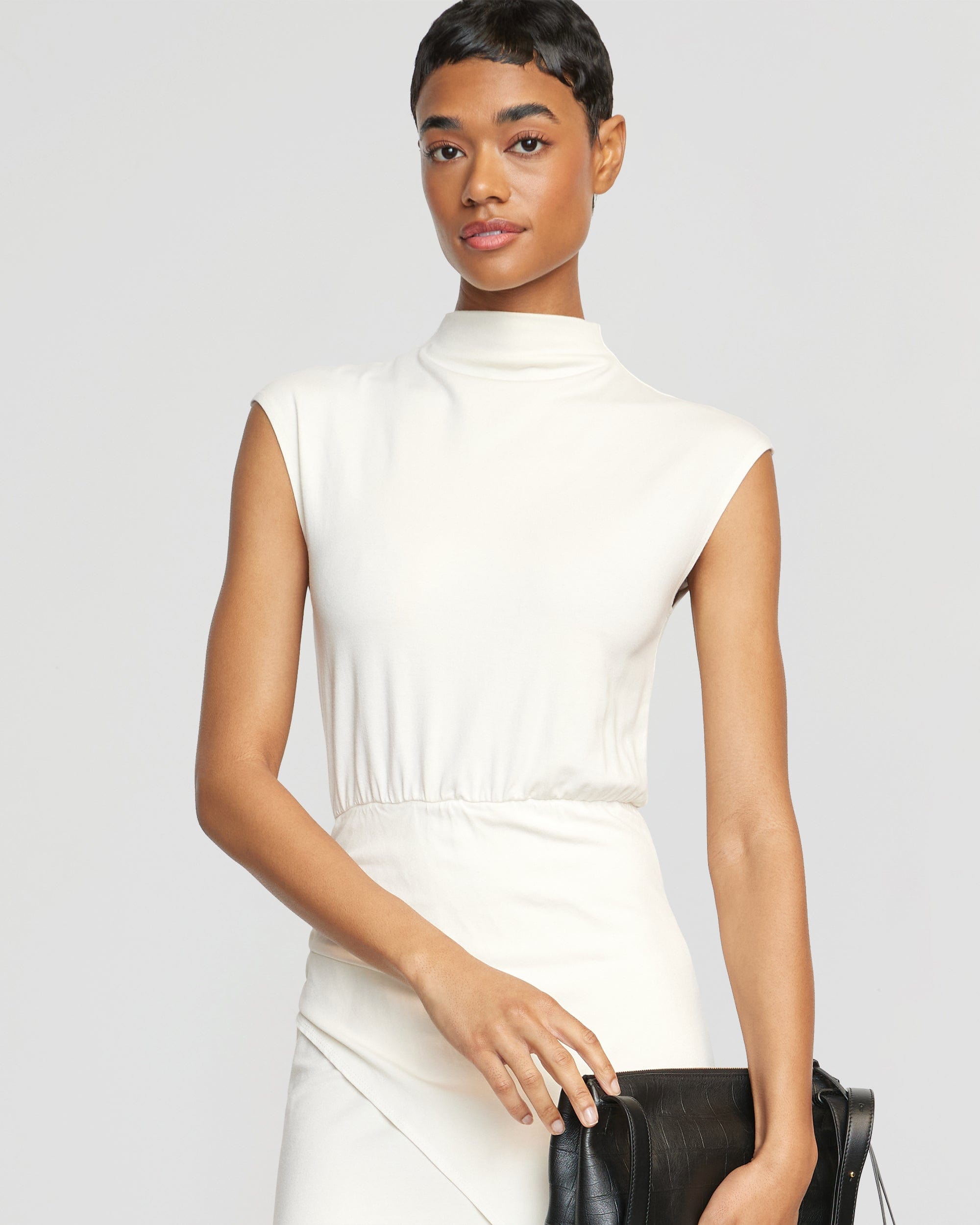 Yimei Women's Mock Neck Side Slit Long Sleeve Bodycon Dress - Elegant Office Wear & Evening Party Outfit