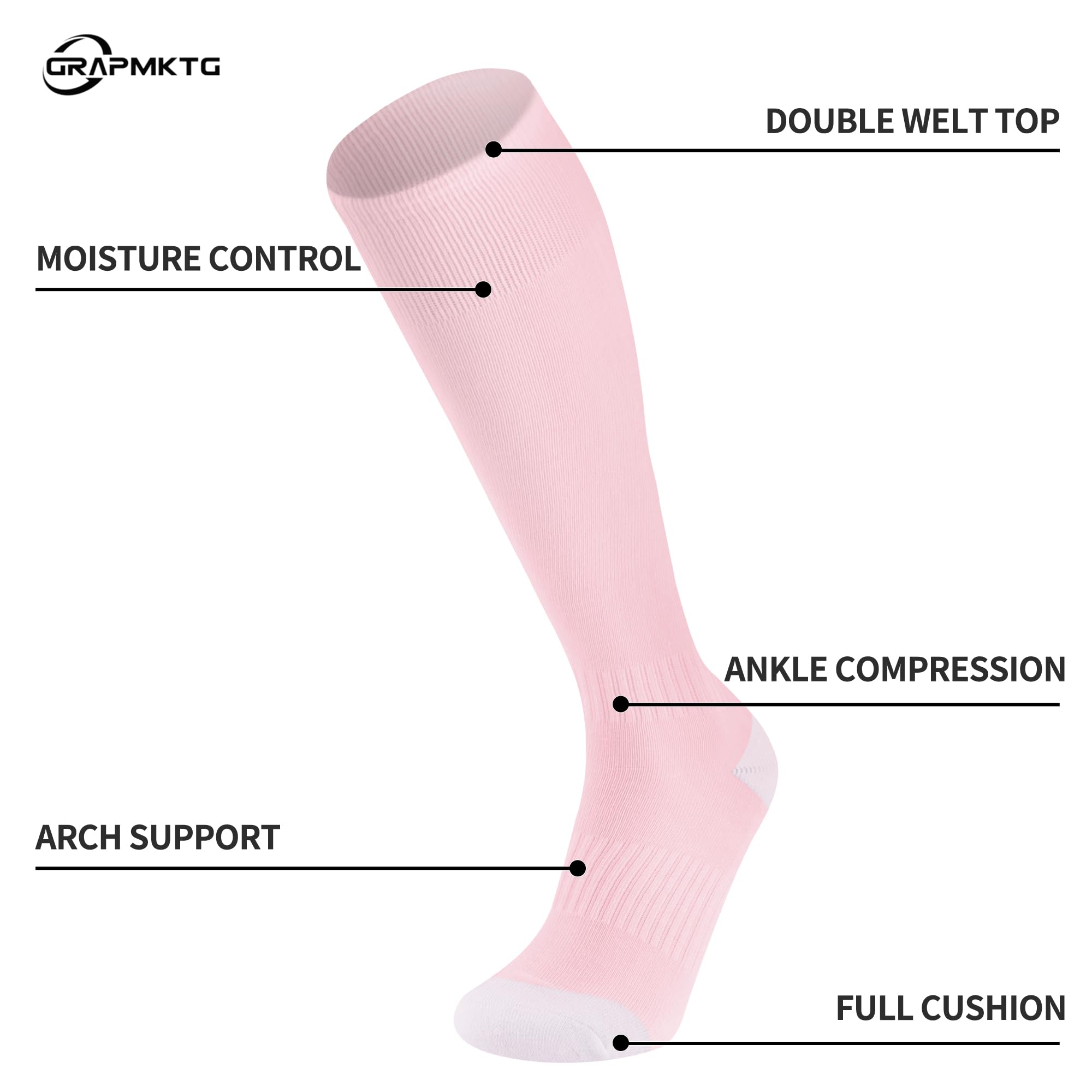 GRAPMKTG 3 Pairs Soccer Football Socks - Breathable Athletic Socks for Youth, Men & Women - Perfect for Baseball, Softball, Running & Sports Training