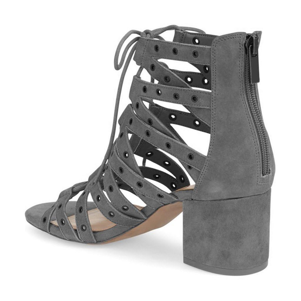XYD Women's Gladiator Sandals - Caged Block Heel Open Toe Sandals with Grommet Straps & Back Zipper - Fashionable Dress Pumps for Parties, Weddings & Night Out