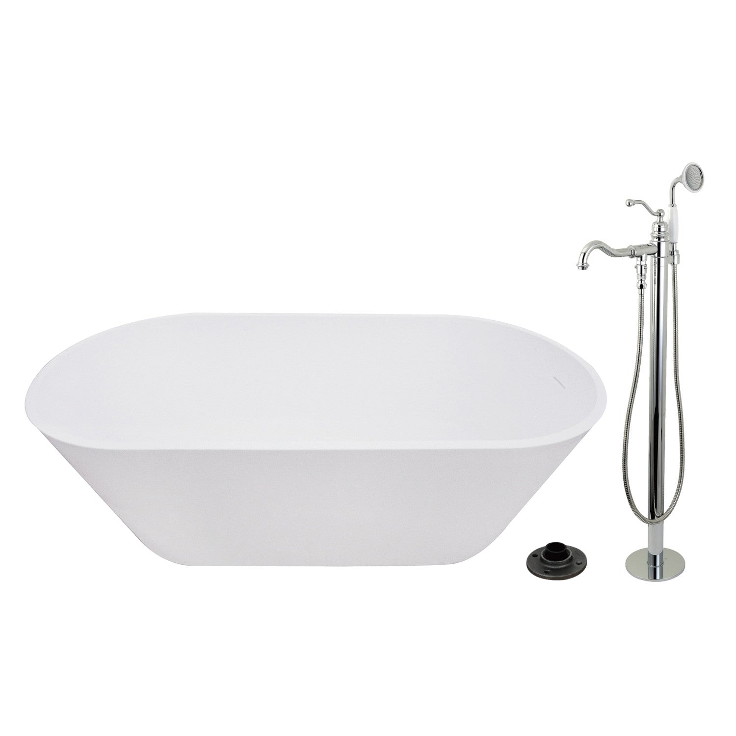 Arcticstone 67 Inch Freestanding Oval Bathtub with Chrome Faucet - Solid Surface Double Ended Soaking Tub for Luxury Bathroom & Spa Relaxation at Home