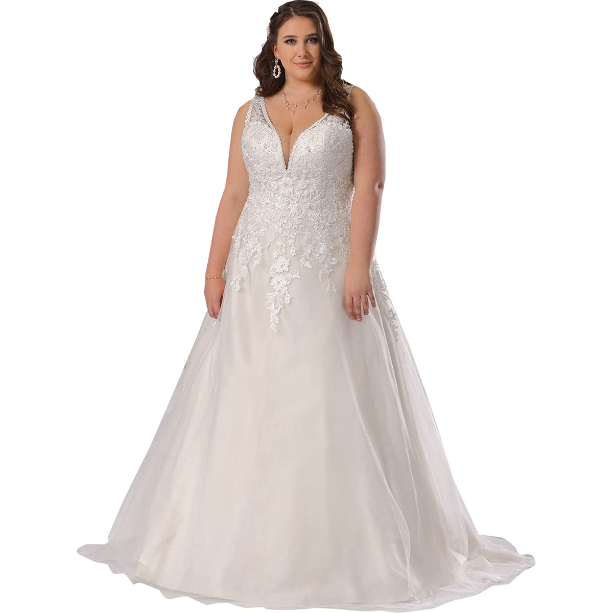 2022 Yitiantian Plus Size A-Line Sleeveless Applique Wedding Dresses for Bride | Beach Wedding Gowns | Perfect for Outdoor, Destination & Summer Weddings