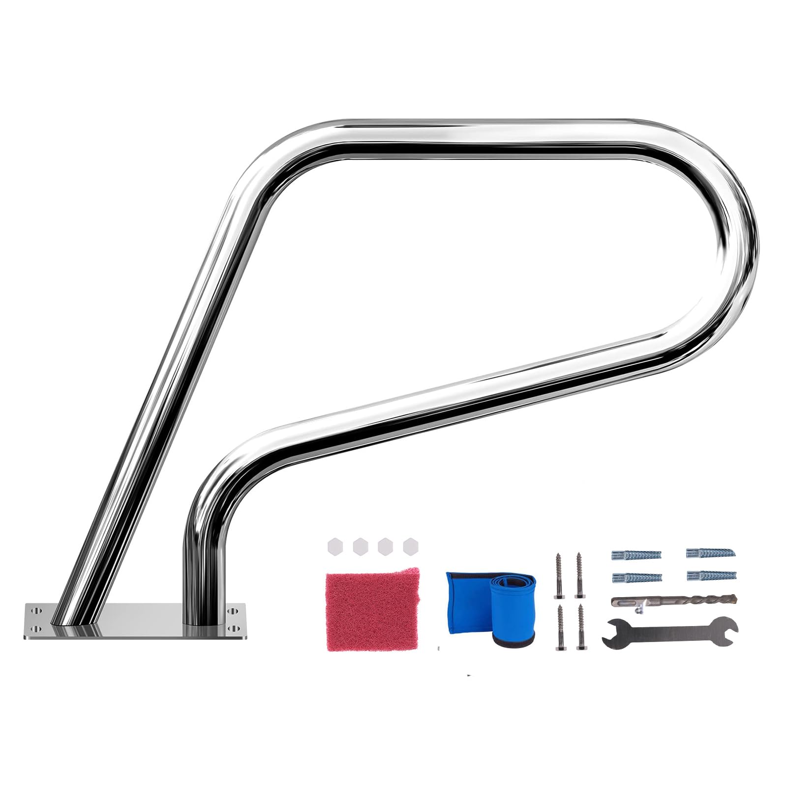 32 x 23 Inch 304 Stainless Steel Swimming Pool Handrail with Blue Grip Cover - Rustproof Safety Rail for Inground Pools - Perfect for Pool Entry/Exit & Elderly/Swimmer Support