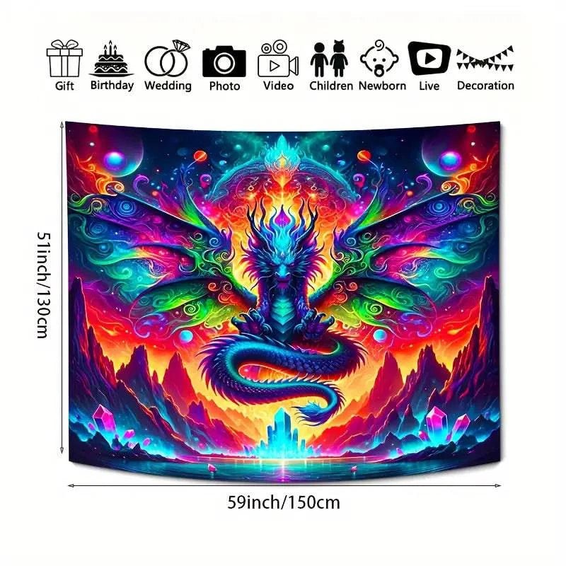 Dragon UV Glow Tapestry Wall Art - Glowing in The Dark Room Decor for Bedroom, Living Room, and Dorm