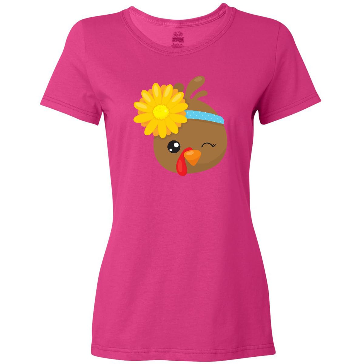 Inktastic Cute Turkey Brown Turkey with Sunflower Women's T-Shirt | Thanksgiving Fall Graphic Tee for Women | Casual Outfit, Holiday Party, Family Gathering