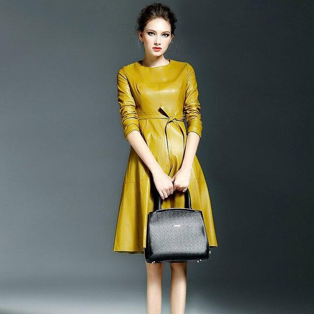 Premium Women's Faux Leather A-Line Dress - Elegant Office Lady Work Dress for Business, Formal & Professional Occasions