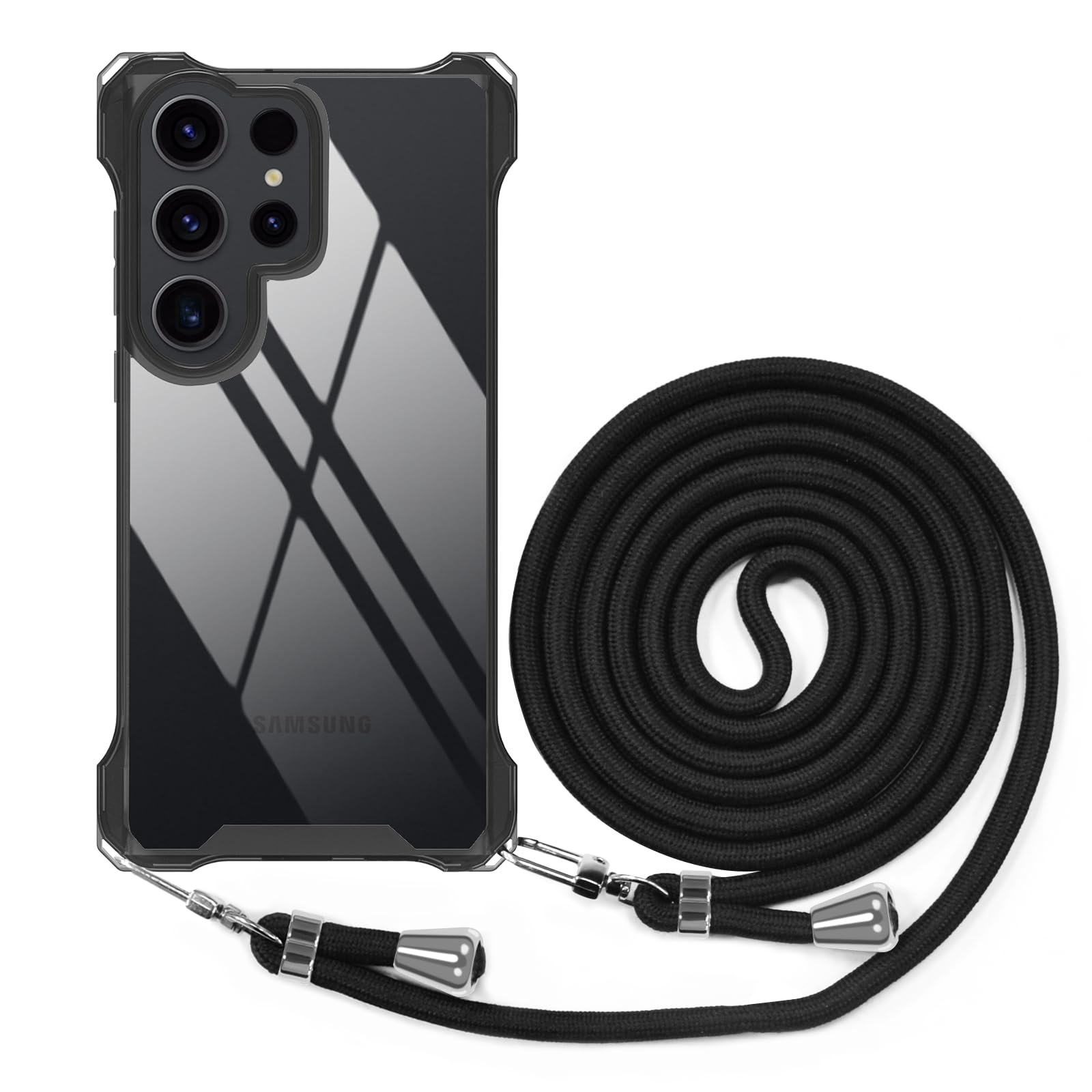 **Samsung Galaxy S24 Ultra Crossbody Phone Case - Clear Transparent PC with Adjustable Neck Strap | Hands-Free Protection for Running, Travel & Outdoor Activities**