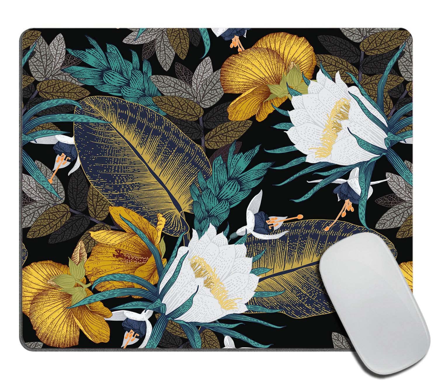 Vintage Floral Mouse Pad with Tropical Flowers - Non-Slip Rubber Base Square Mouse Mat for Office & Laptop (9.5
