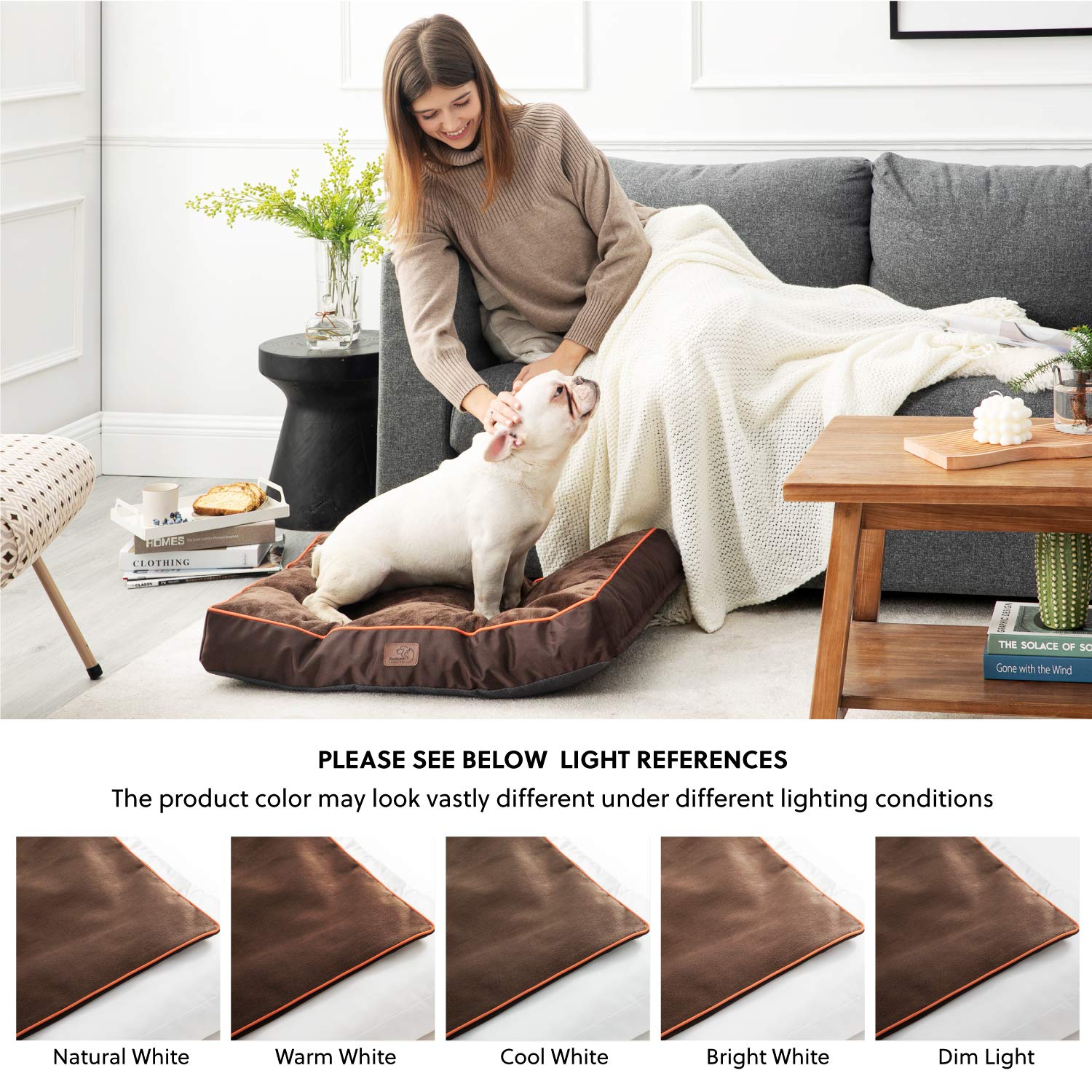 Bedsure Waterproof Dog Bed for Extra Large Dogs - 4 Inch Thick Orthopedic Support for Pets Up to 100lbs, Washable Removable Cover, Brown - Perfect for Crates, Floors & Kennels