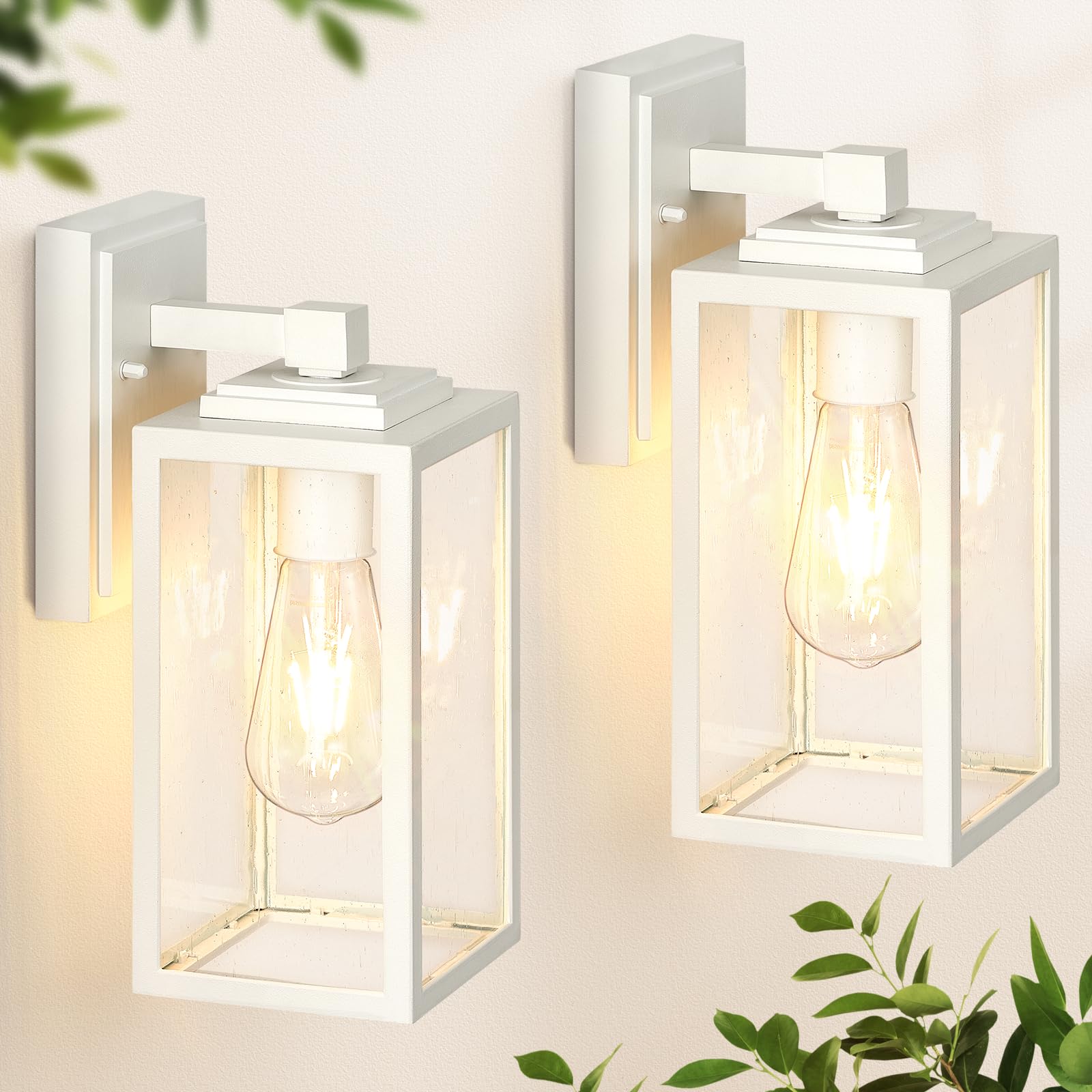 VIANIS 2 Pack White Outdoor Wall Lantern Lights - Rustproof Aluminum Porch Lighting for House, Patio, Doorway - Weatherproof Exterior Fixtures for Garden, Garage & Entryway
