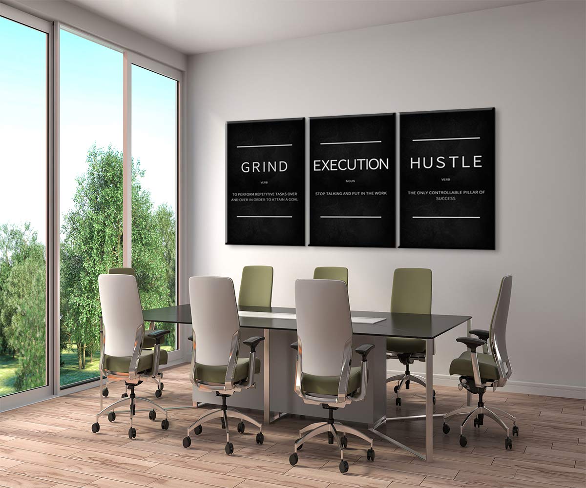 3-Piece Motivational Canvas Wall Art Set - Inspirational Office Decor with Positive Quotes, Framed & Ready to Hang (20''W x 28''H) - Perfect for Home Office, Living Room & Workspace Decorations