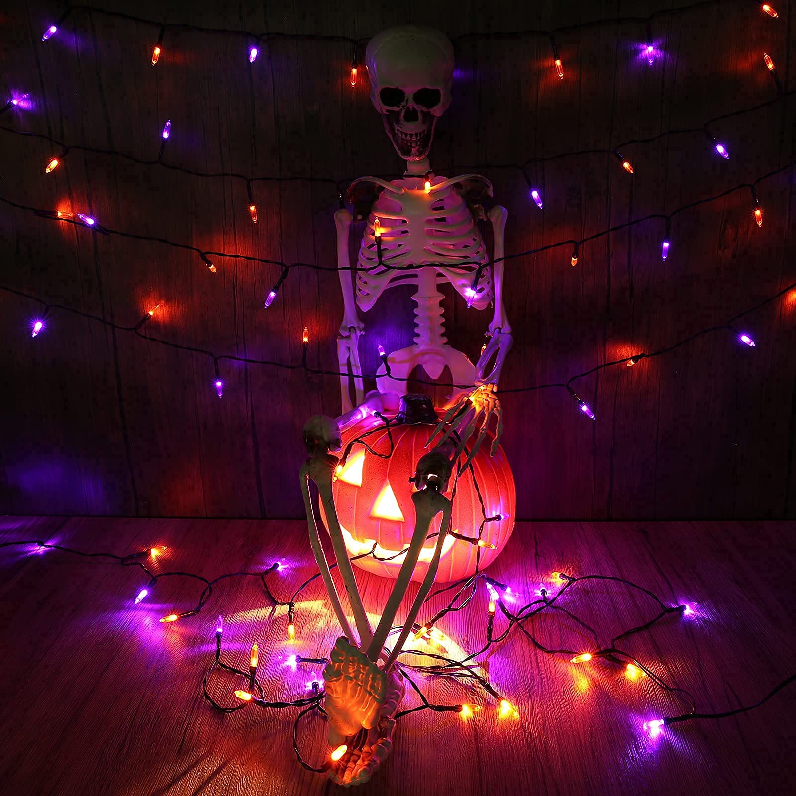 Joomer Orange Purple Halloween Lights - 33ft 100 LED Battery Operated String Lights with 8 Modes & Timer, Waterproof for Indoor Outdoor Halloween Party Decorations, Yard, Garden, Porch, and Home Decor